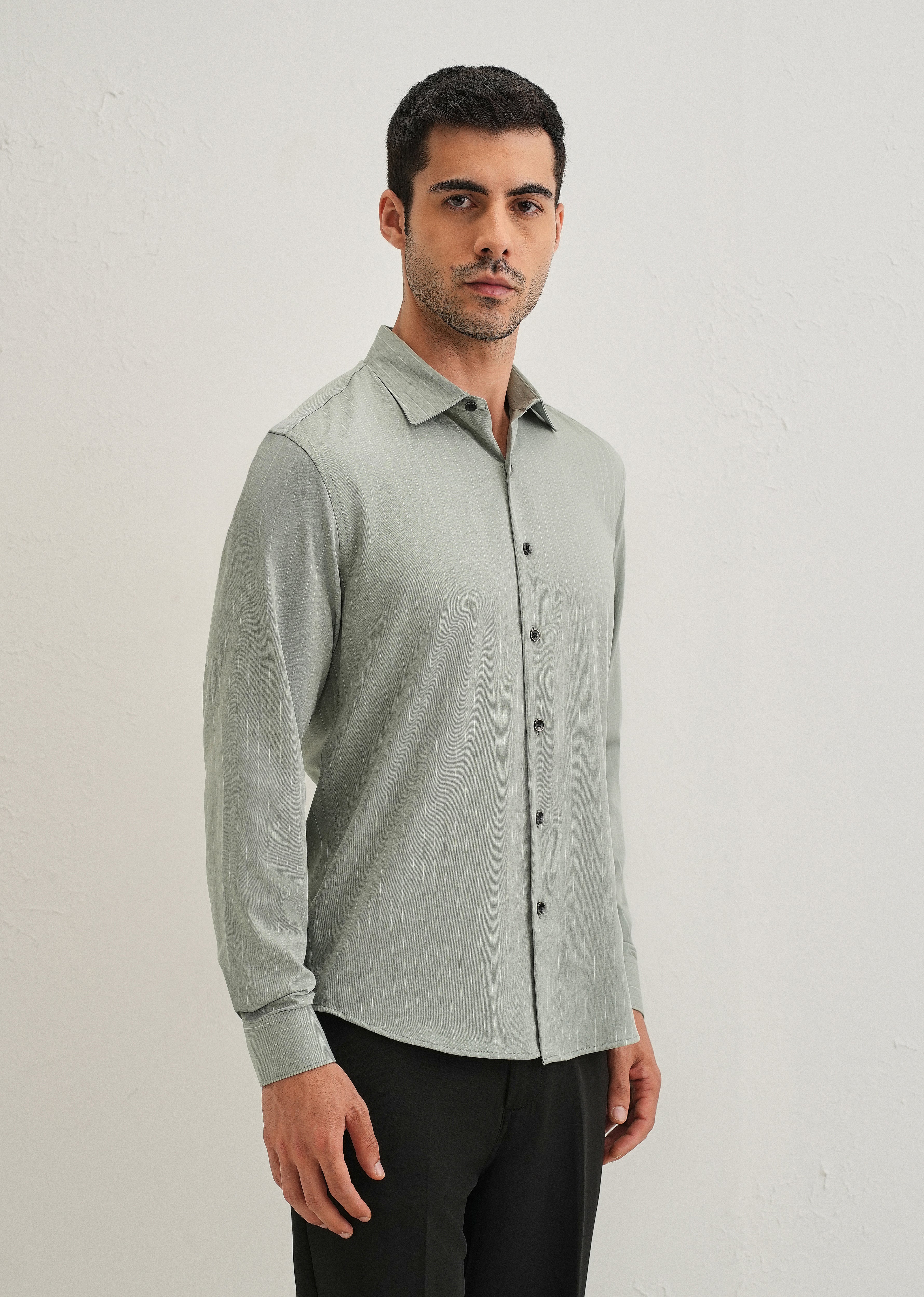 Mint Green Pin Striped Wrinkle Free Shirt