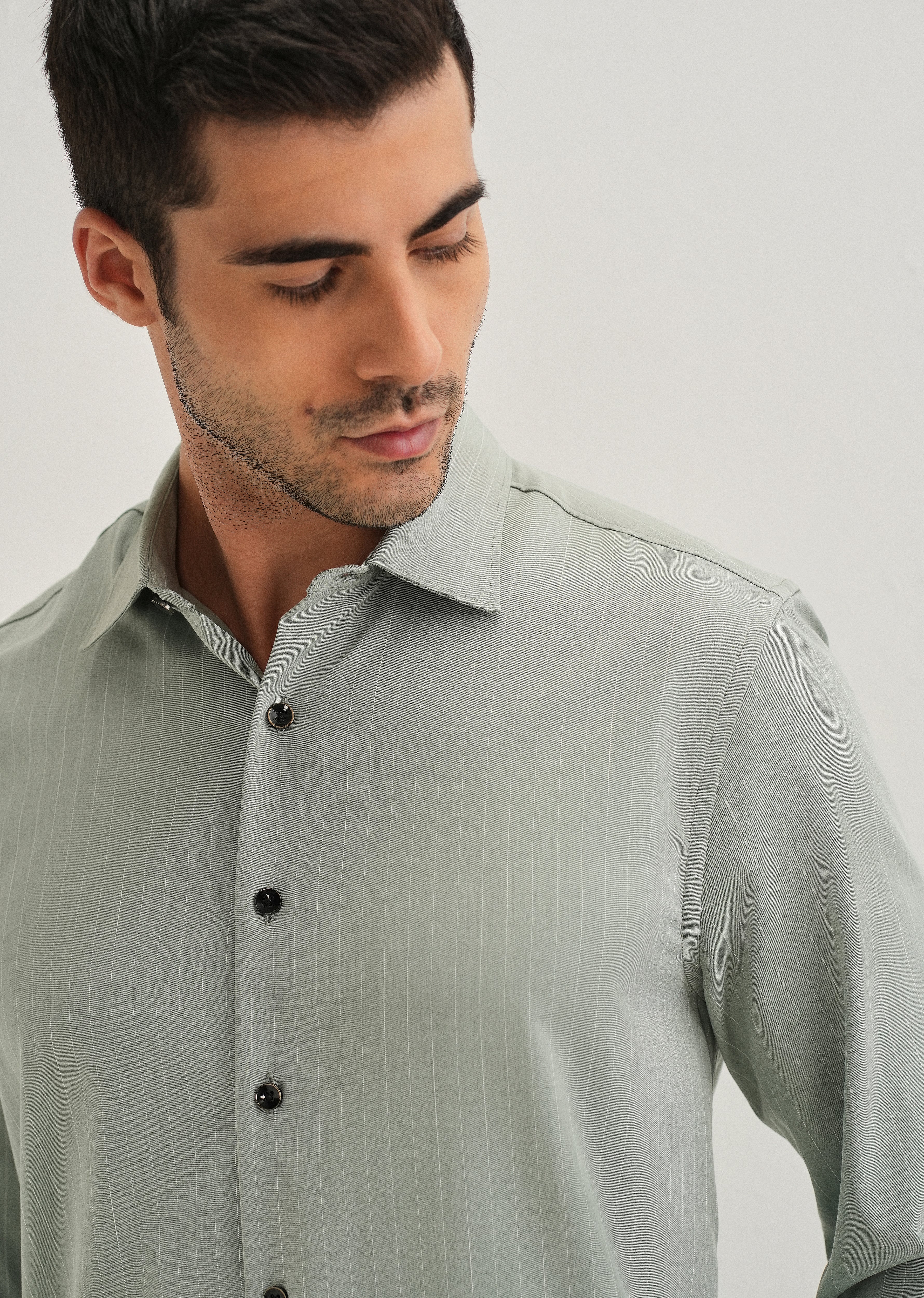 Mint Green Pin Striped Wrinkle Free Shirt