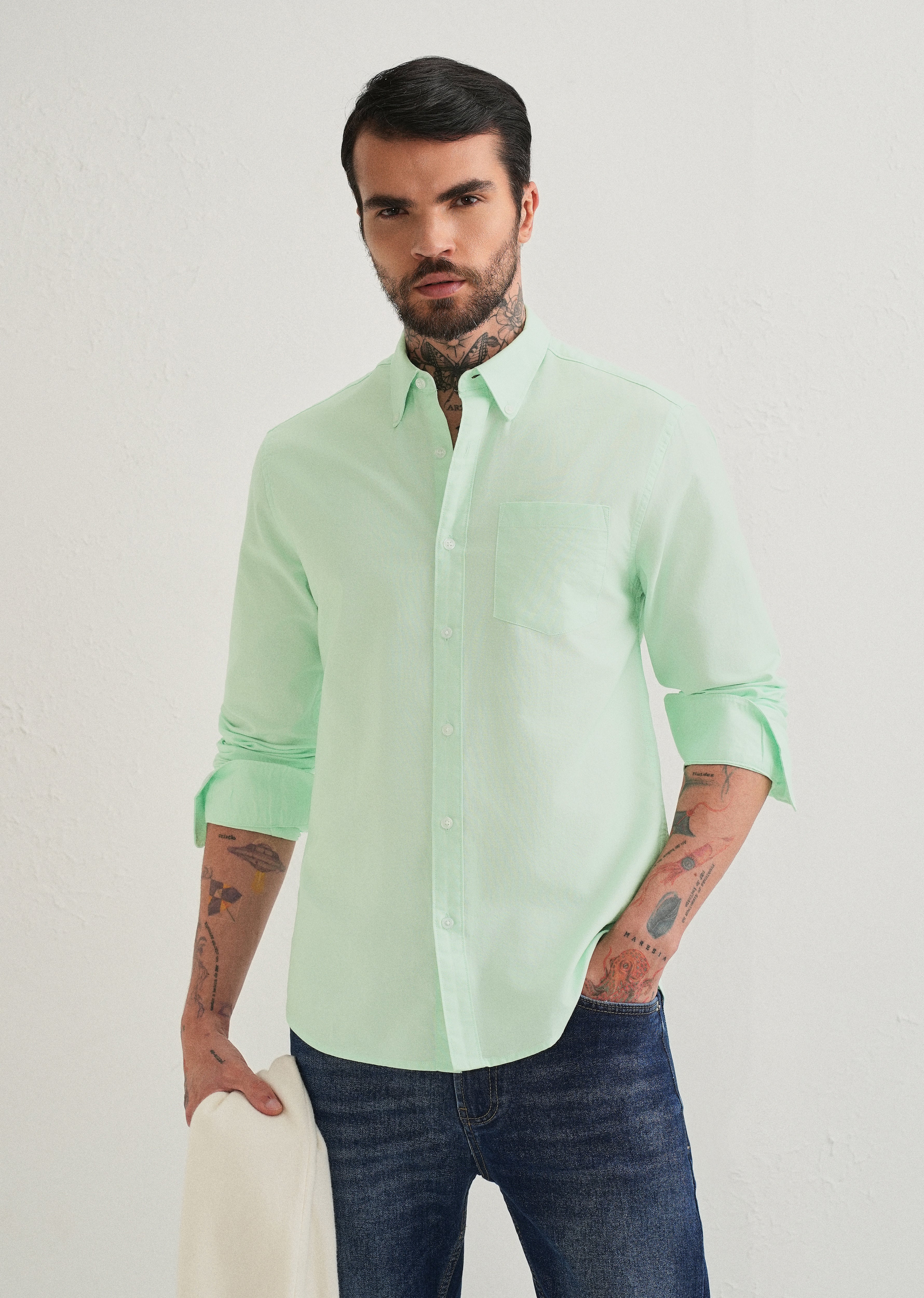 Mint Green Plain Cotton Oxford Shirt