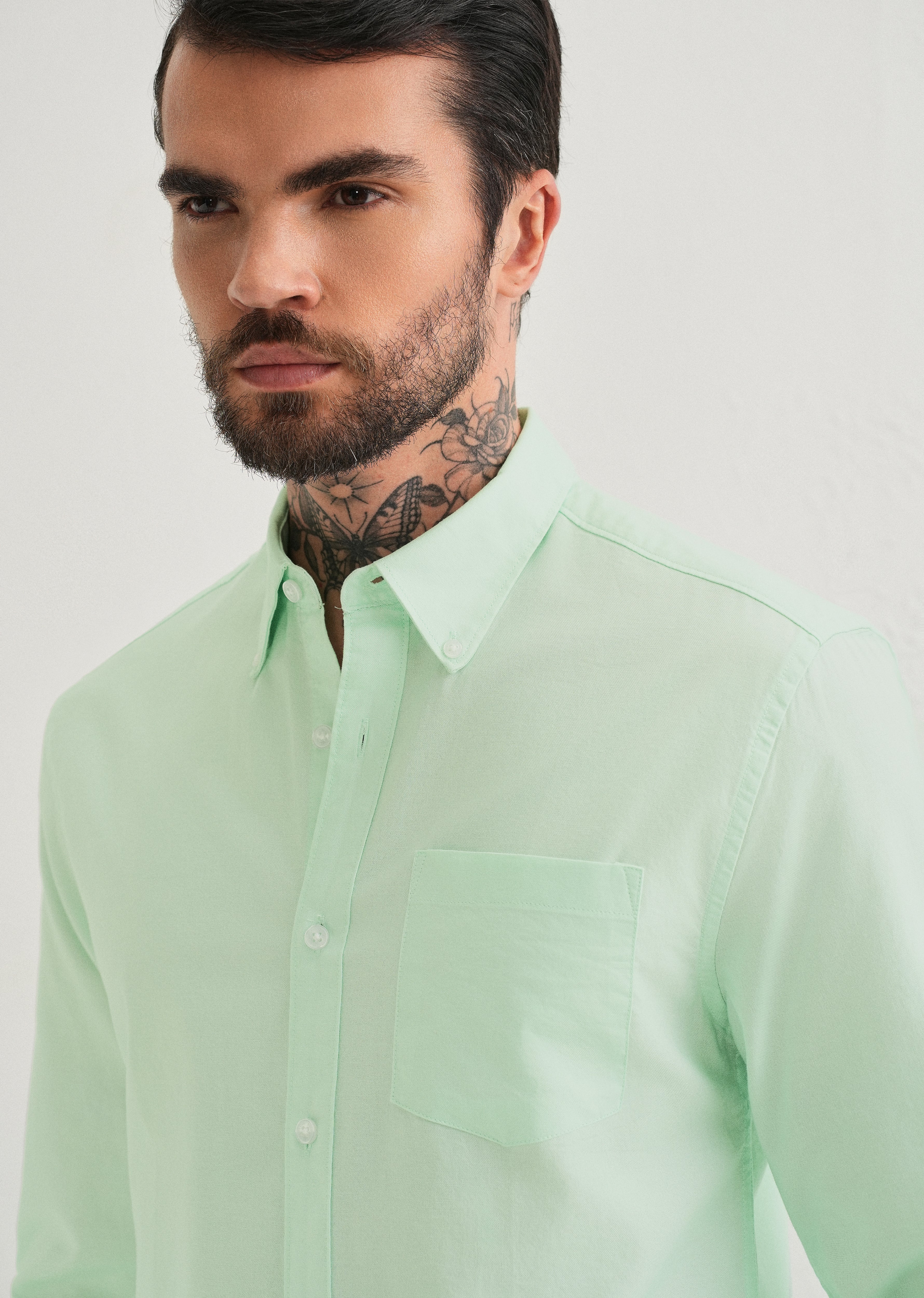 Mint Green Plain Cotton Oxford Shirt