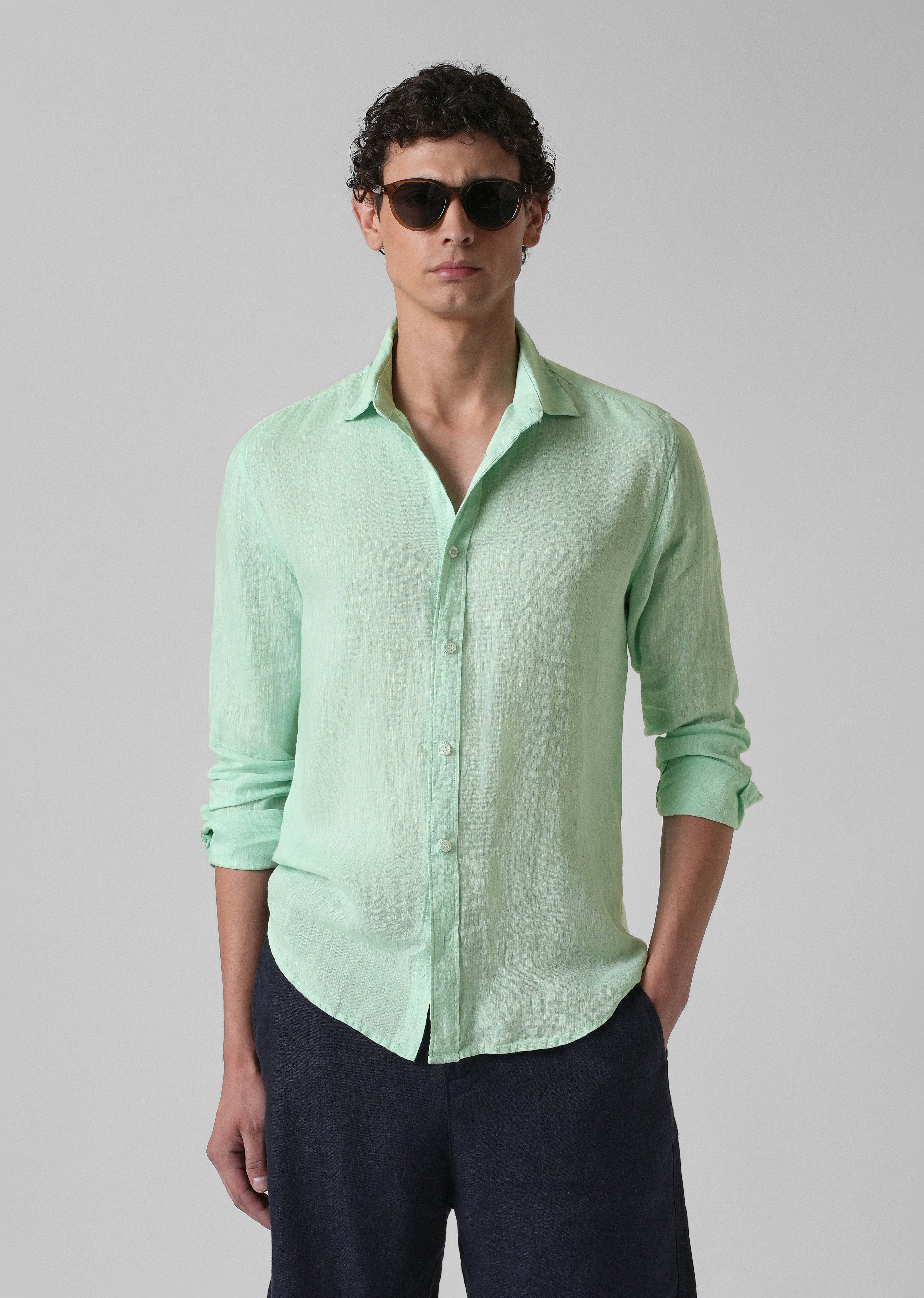100% Pure Irish Mint Green Linen Shirt