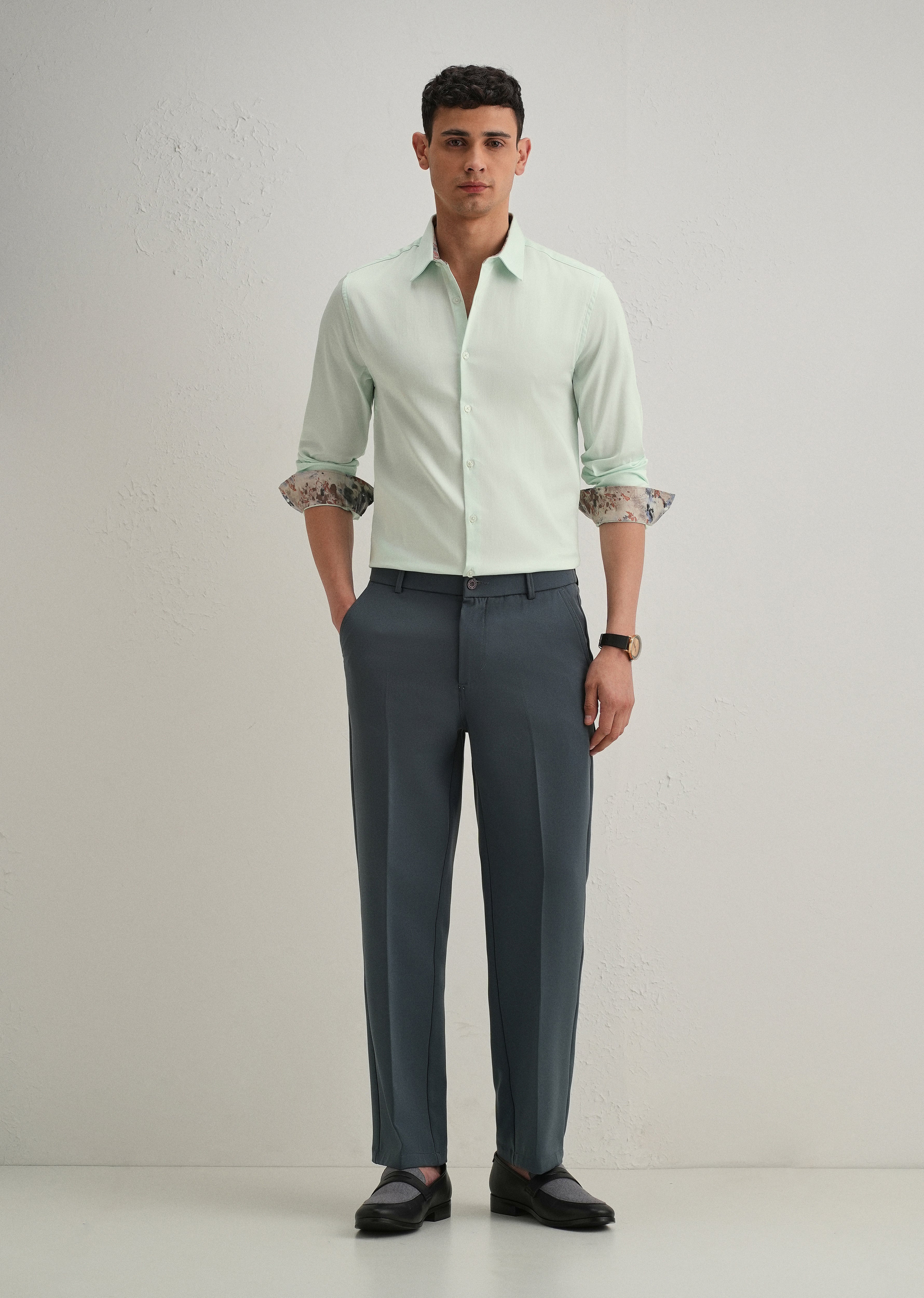 Misty Green Printed Cuff Shirt