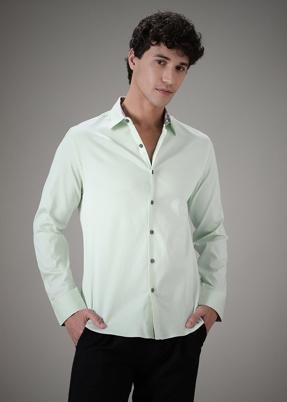 Misty Green Printed Cuff Shirt
