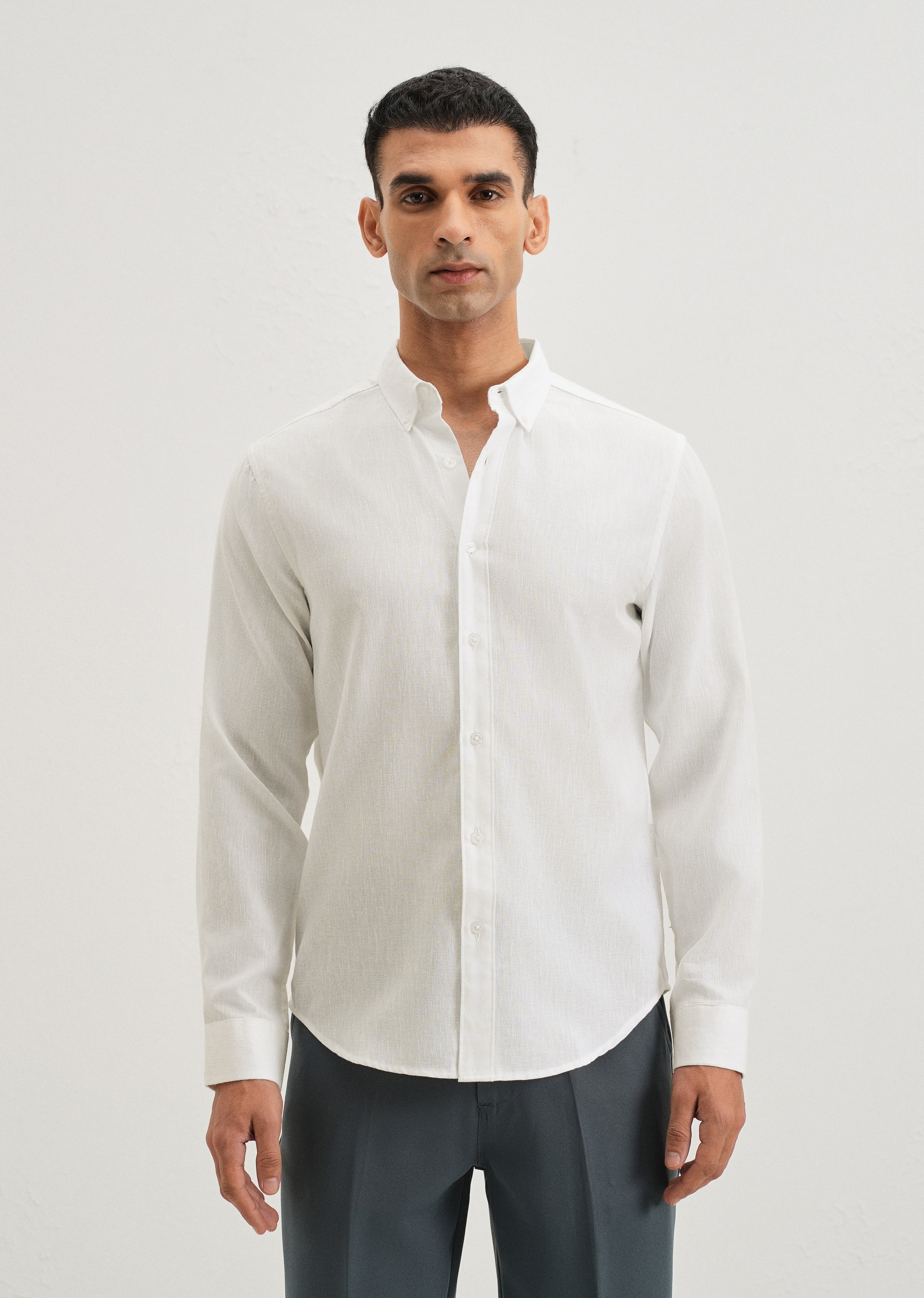 Misty White Blended Linen shirt