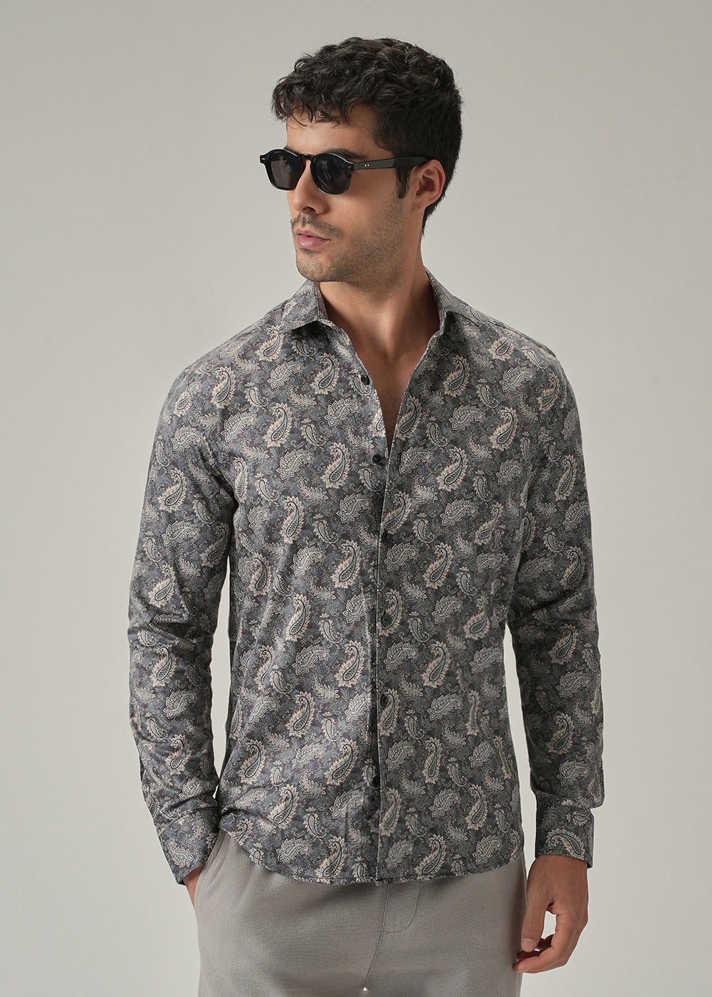 Monochrome Paisley Print Shirt