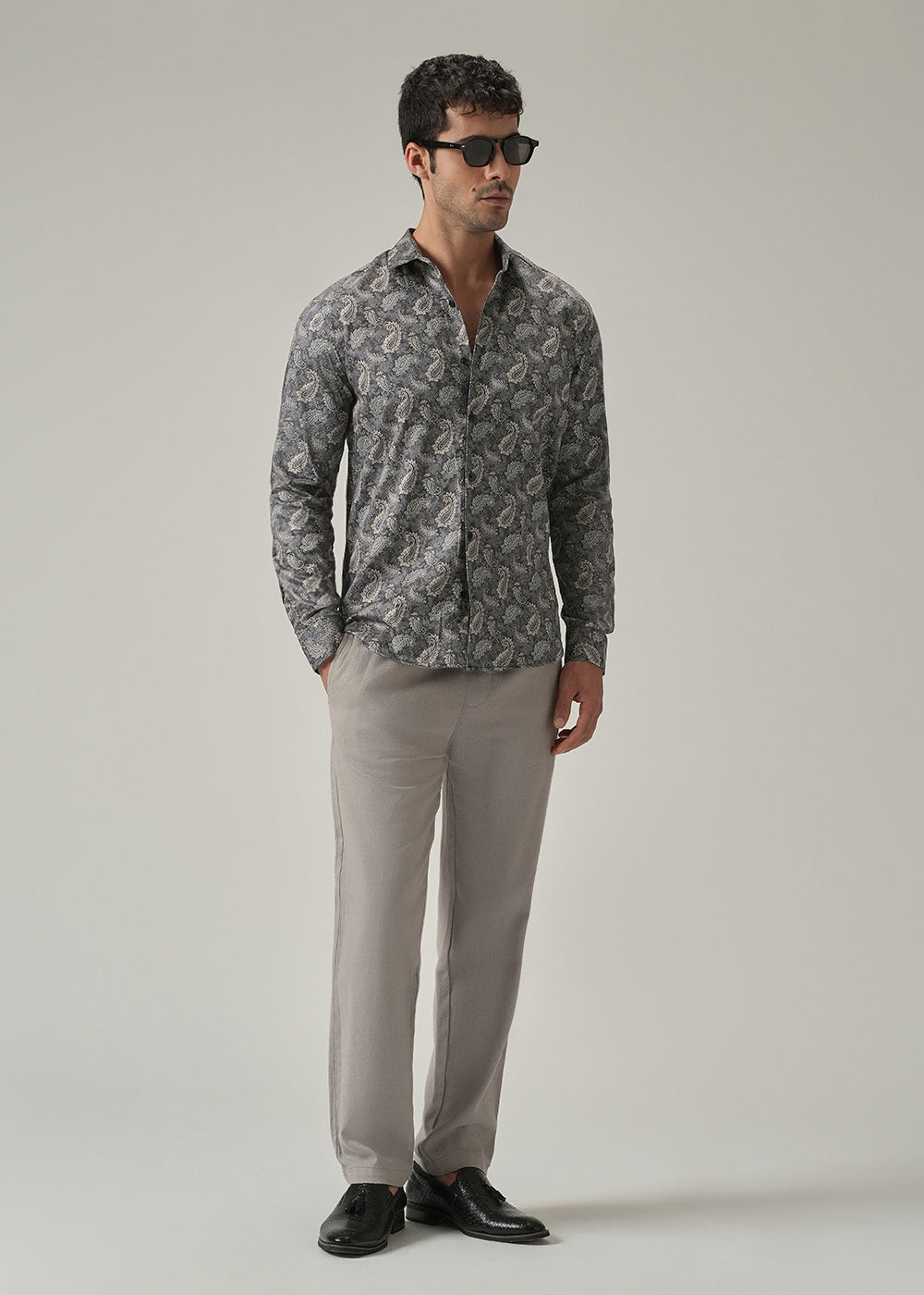 Monochrome Paisley Print Shirt