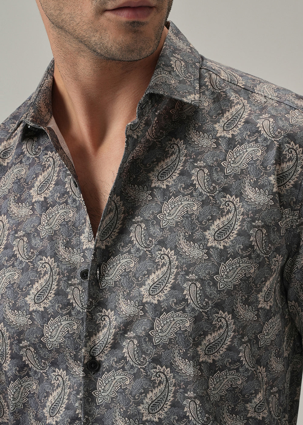 Monochrome Paisley Print Shirt