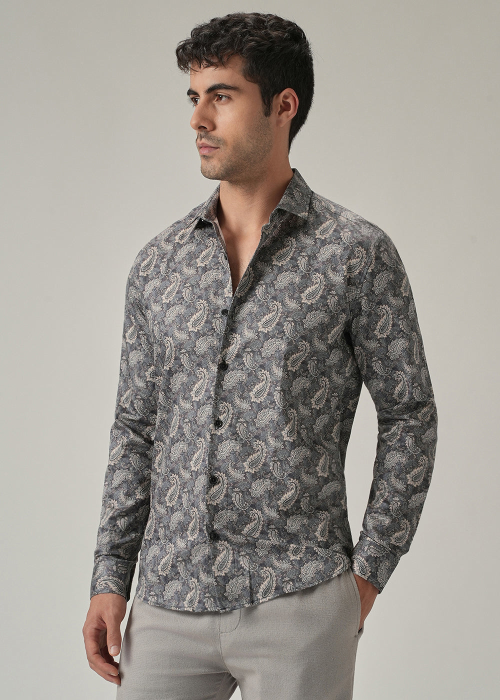 Monochrome Paisley Print Shirt