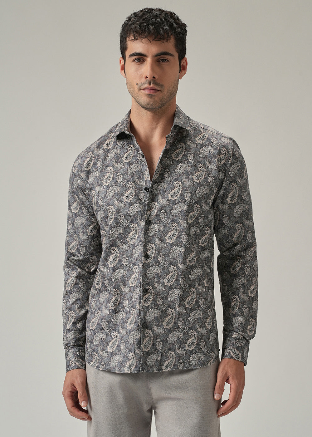 Monochrome Paisley Print Shirt