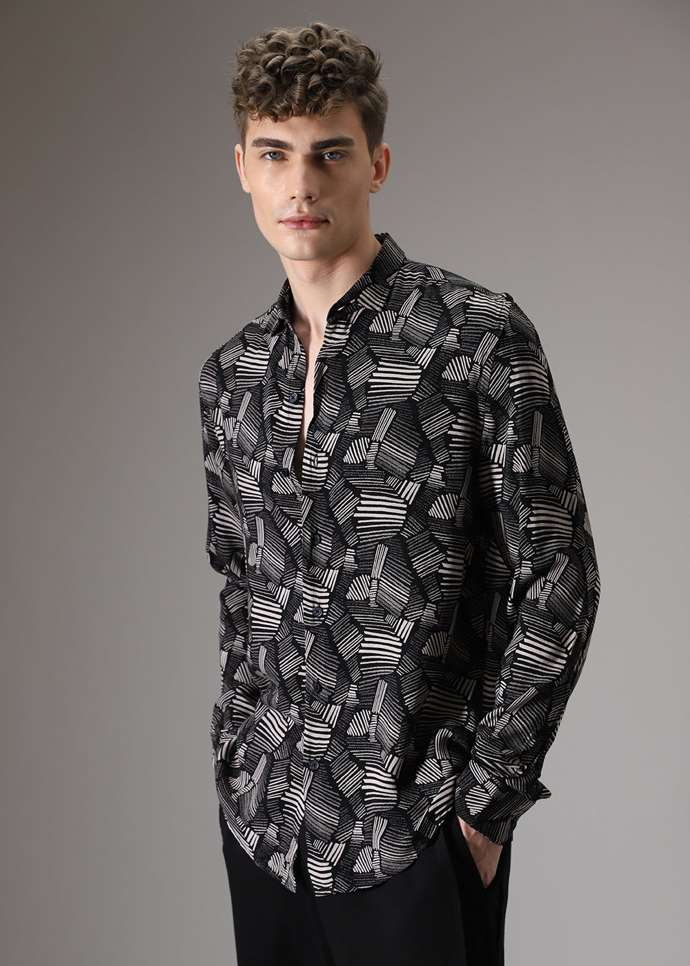 Monochrome Plaid Feather Shirt