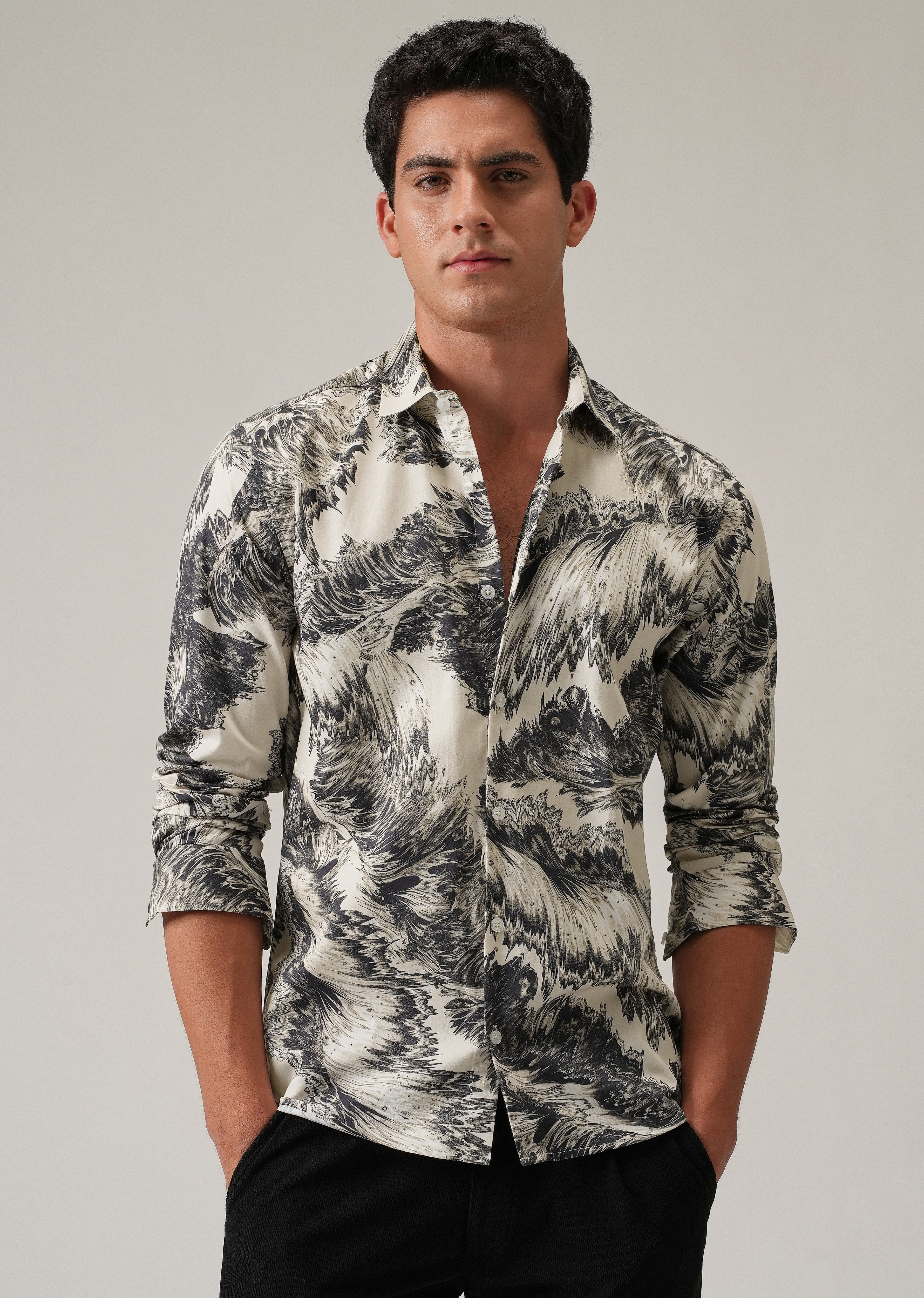 Monochrome Swirl Print Shirt