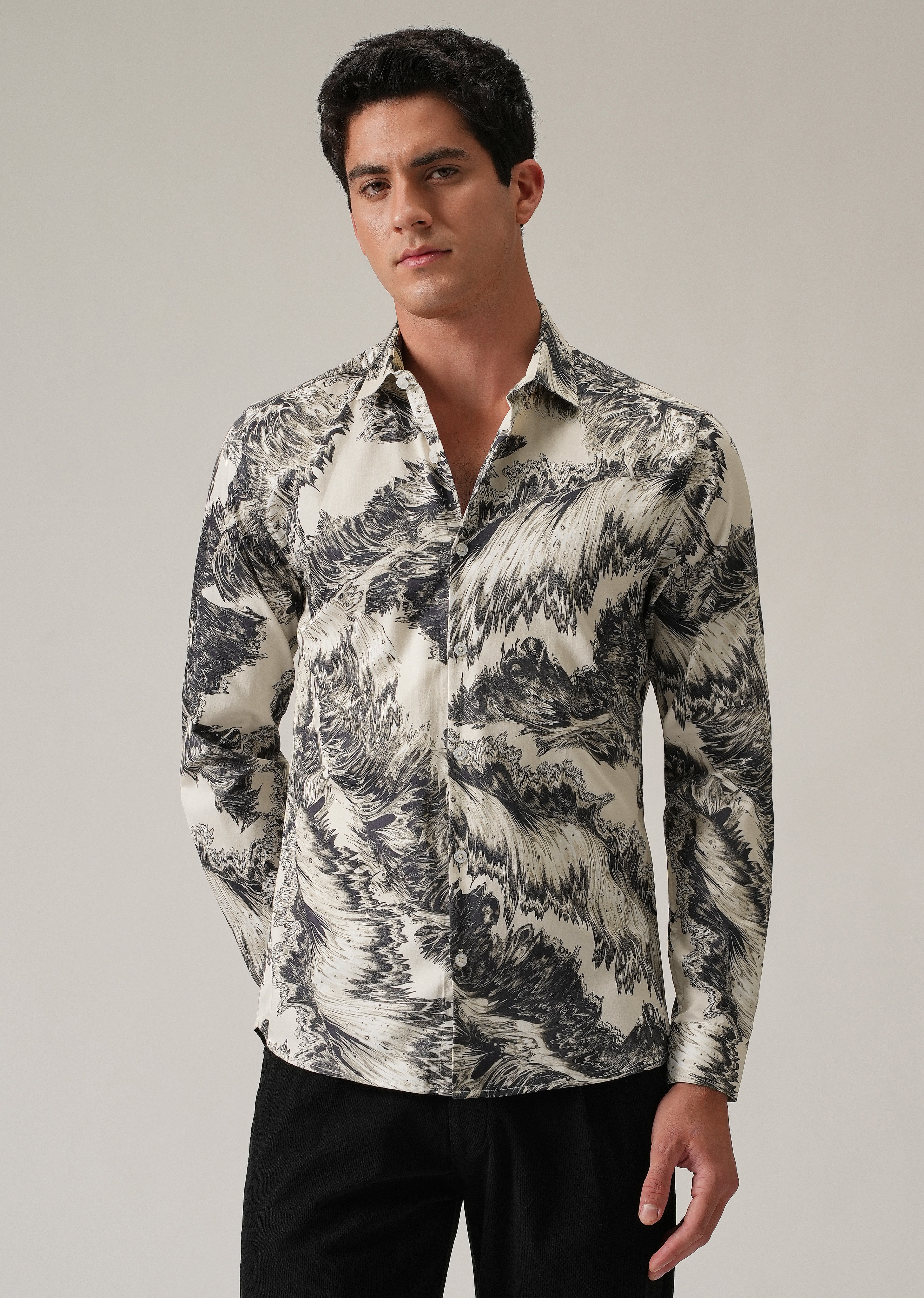 Monochrome Swirl Print Shirt