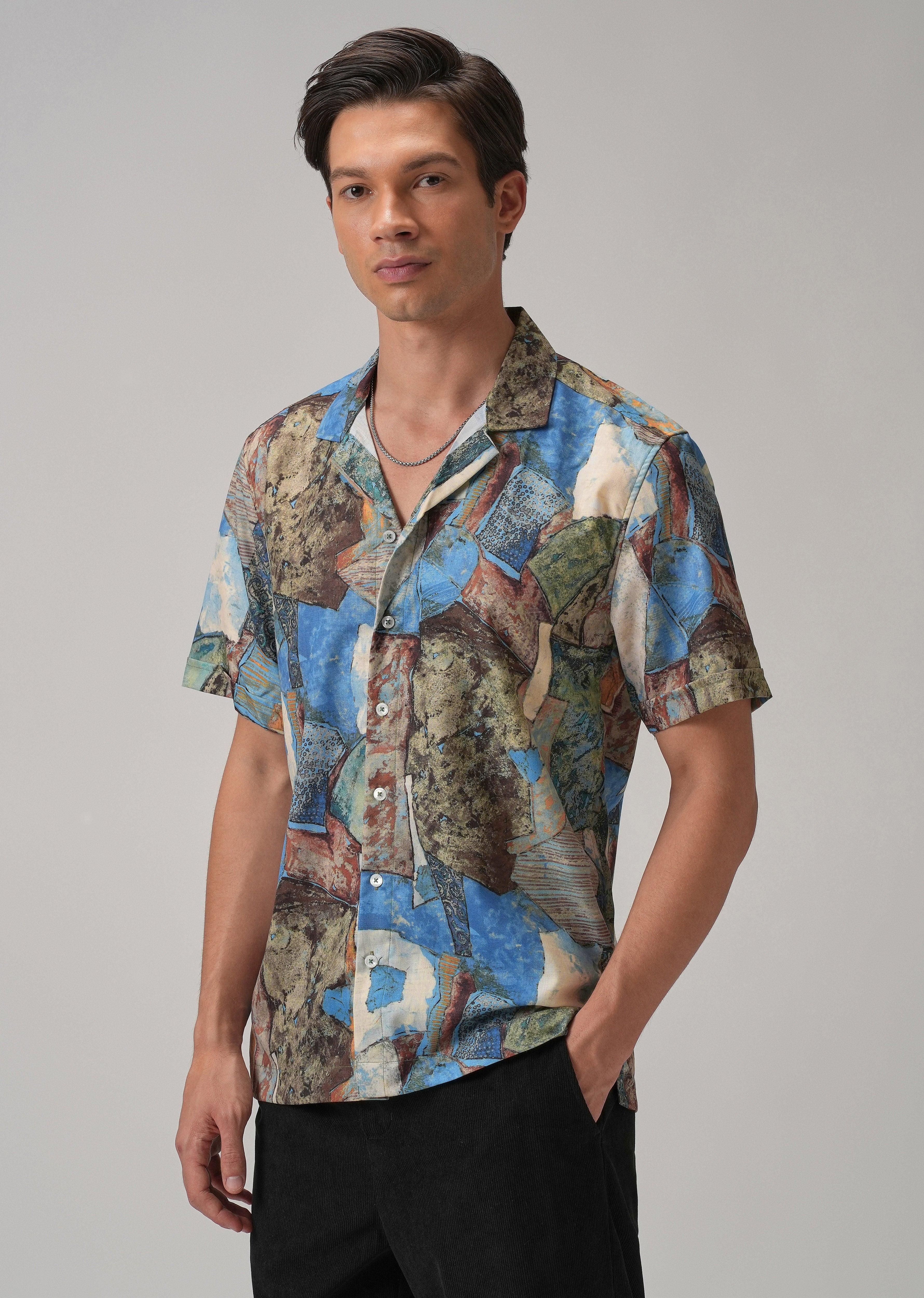 Mosaic Blue Half Sleeve Shirt