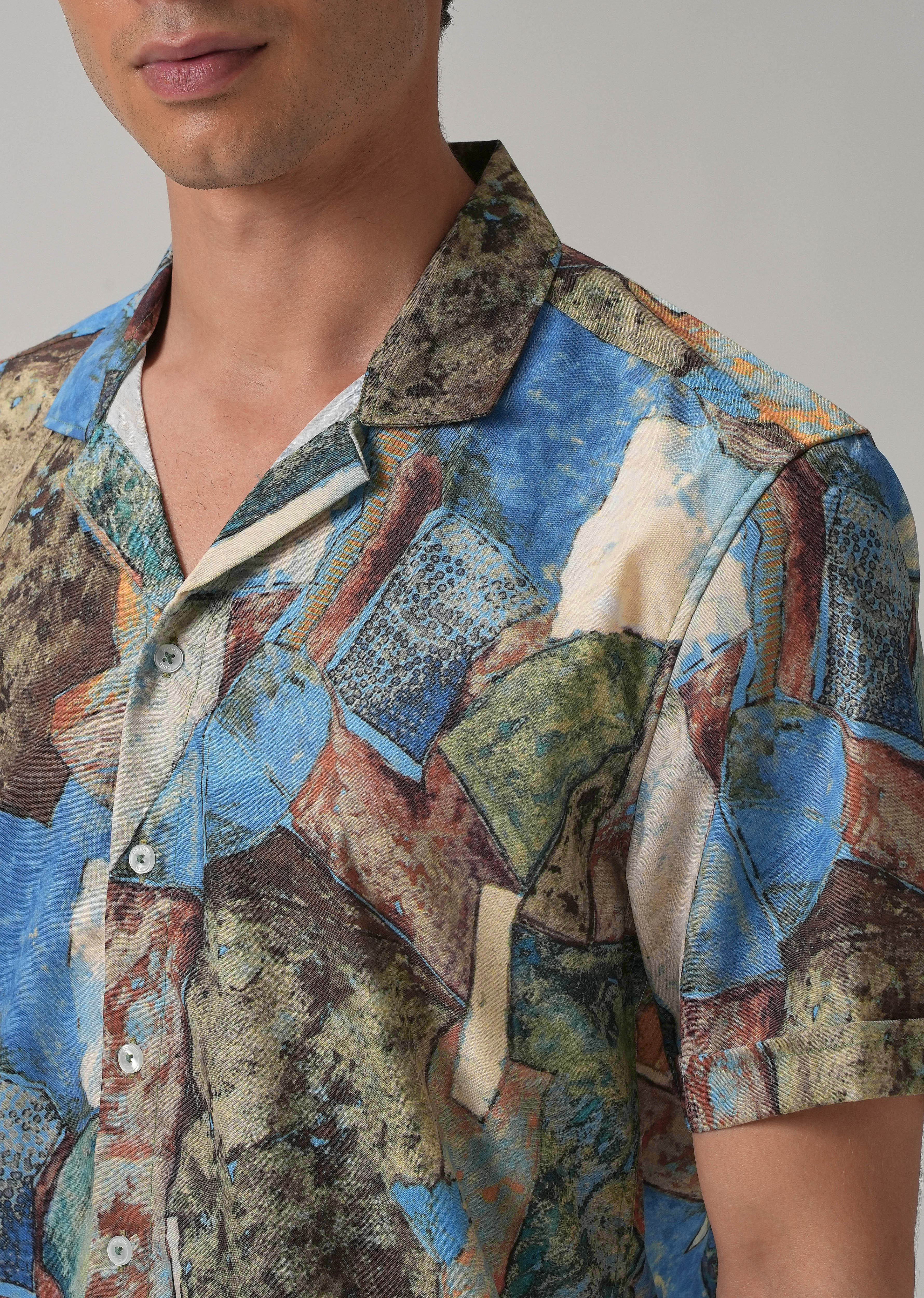 Mosaic Blue Half Sleeve Shirt
