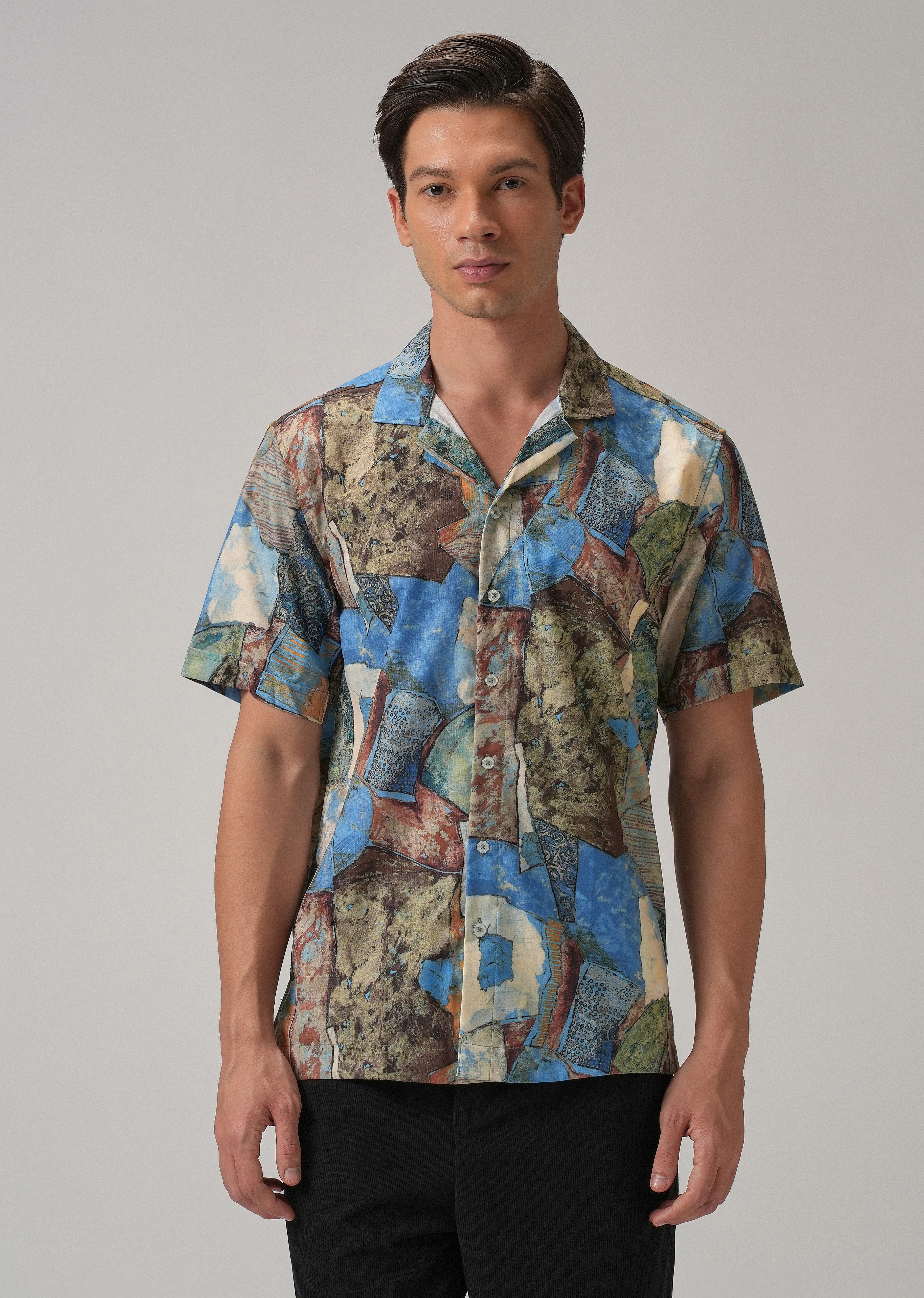 Mosaic Blue Half Sleeve Shirt