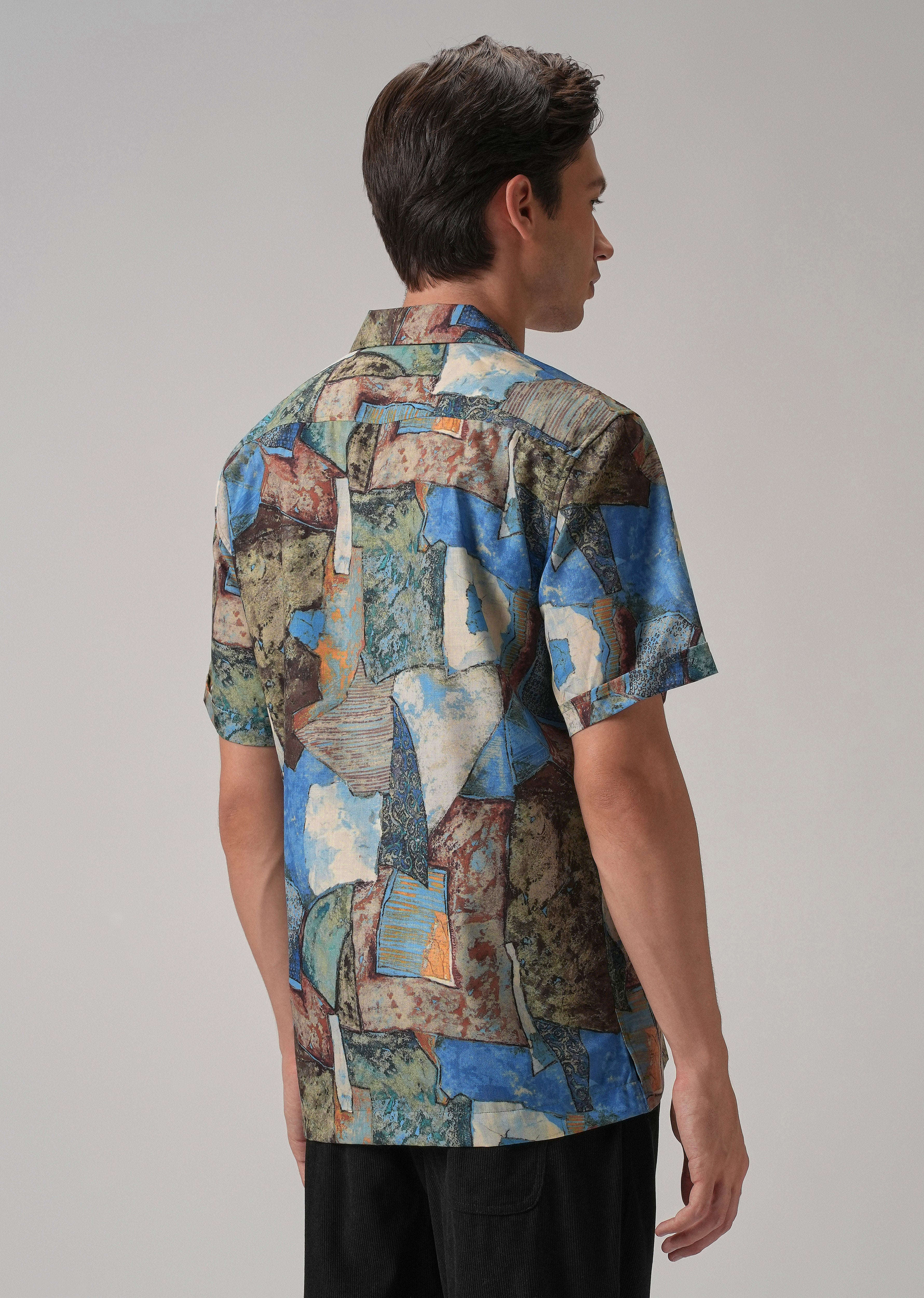 Mosaic Blue Half Sleeve Shirt