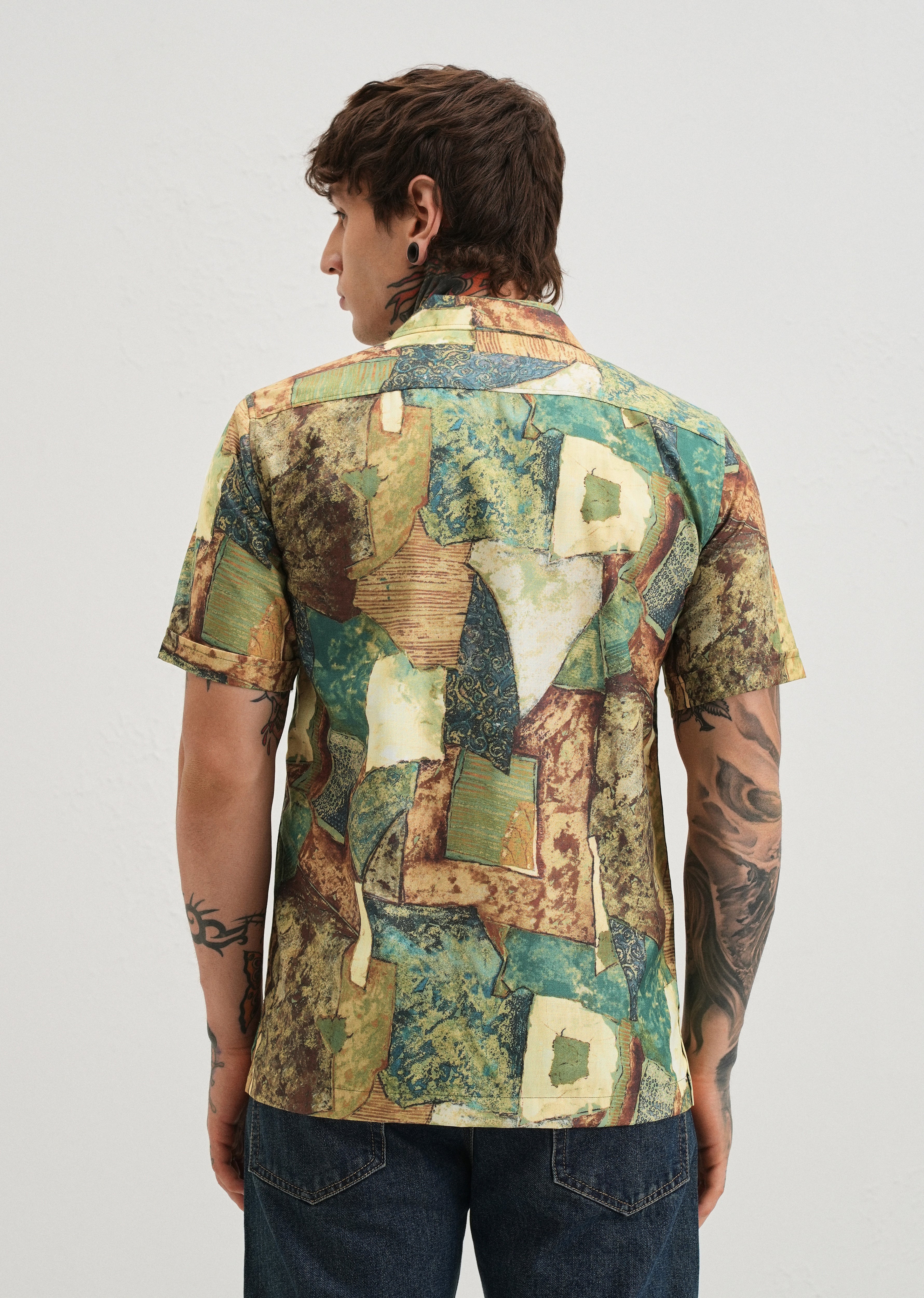 Mosaic Green Half Sleeve Shirt