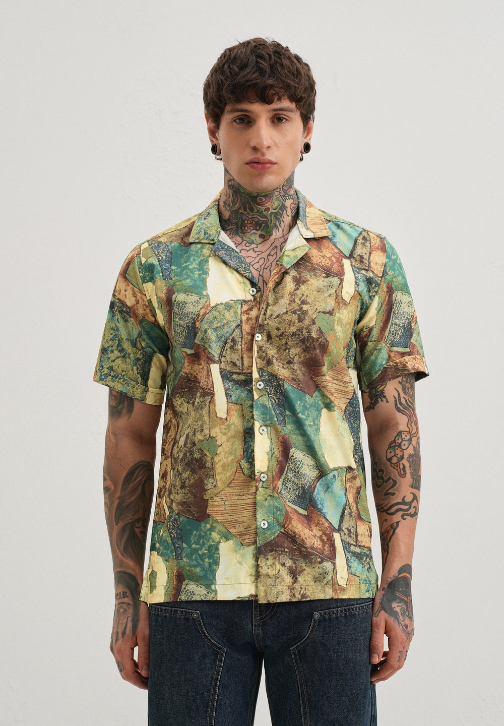 Mosaic Green Half Sleeve Shirt