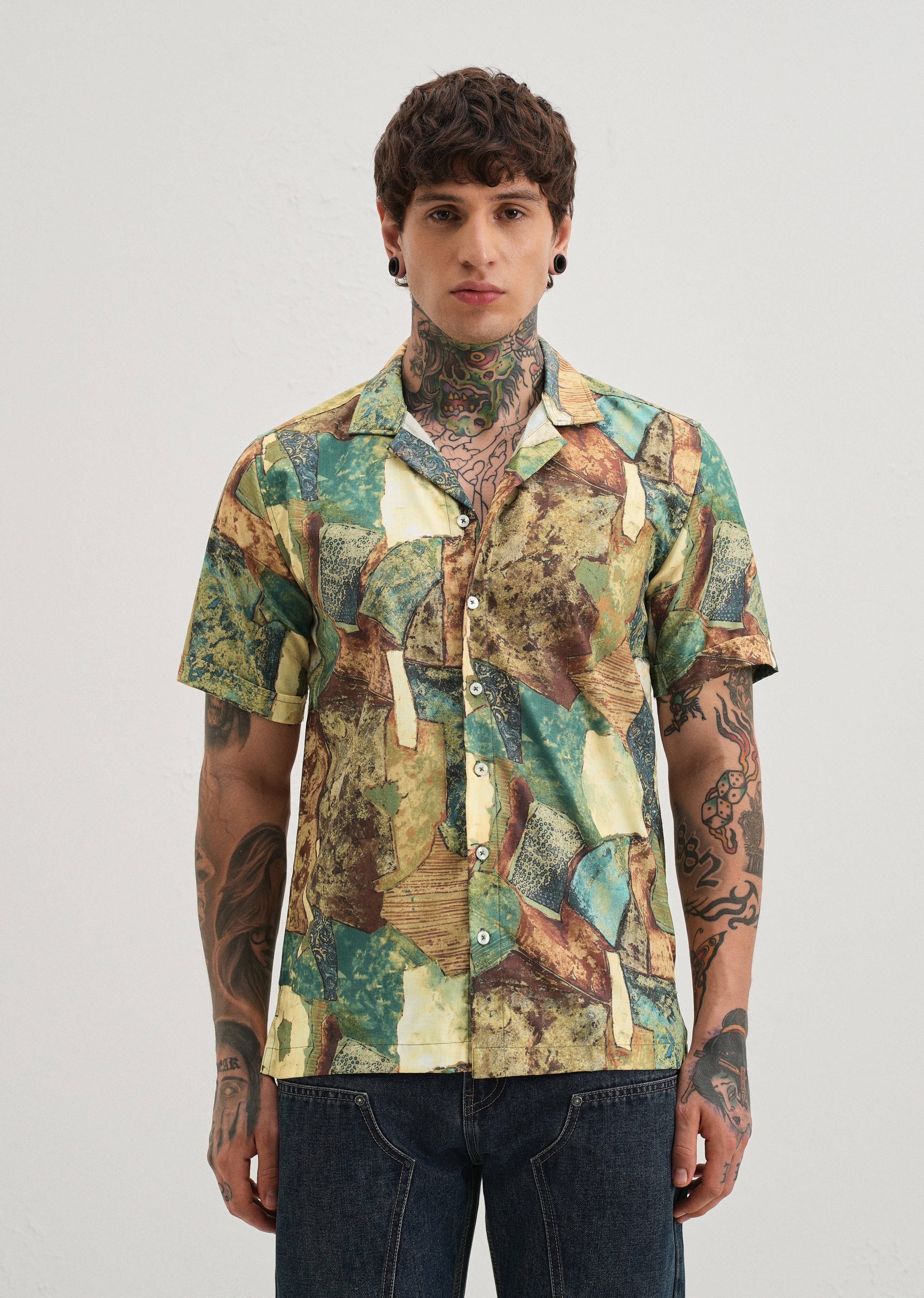 Mosaic Green Half Sleeve Shirt