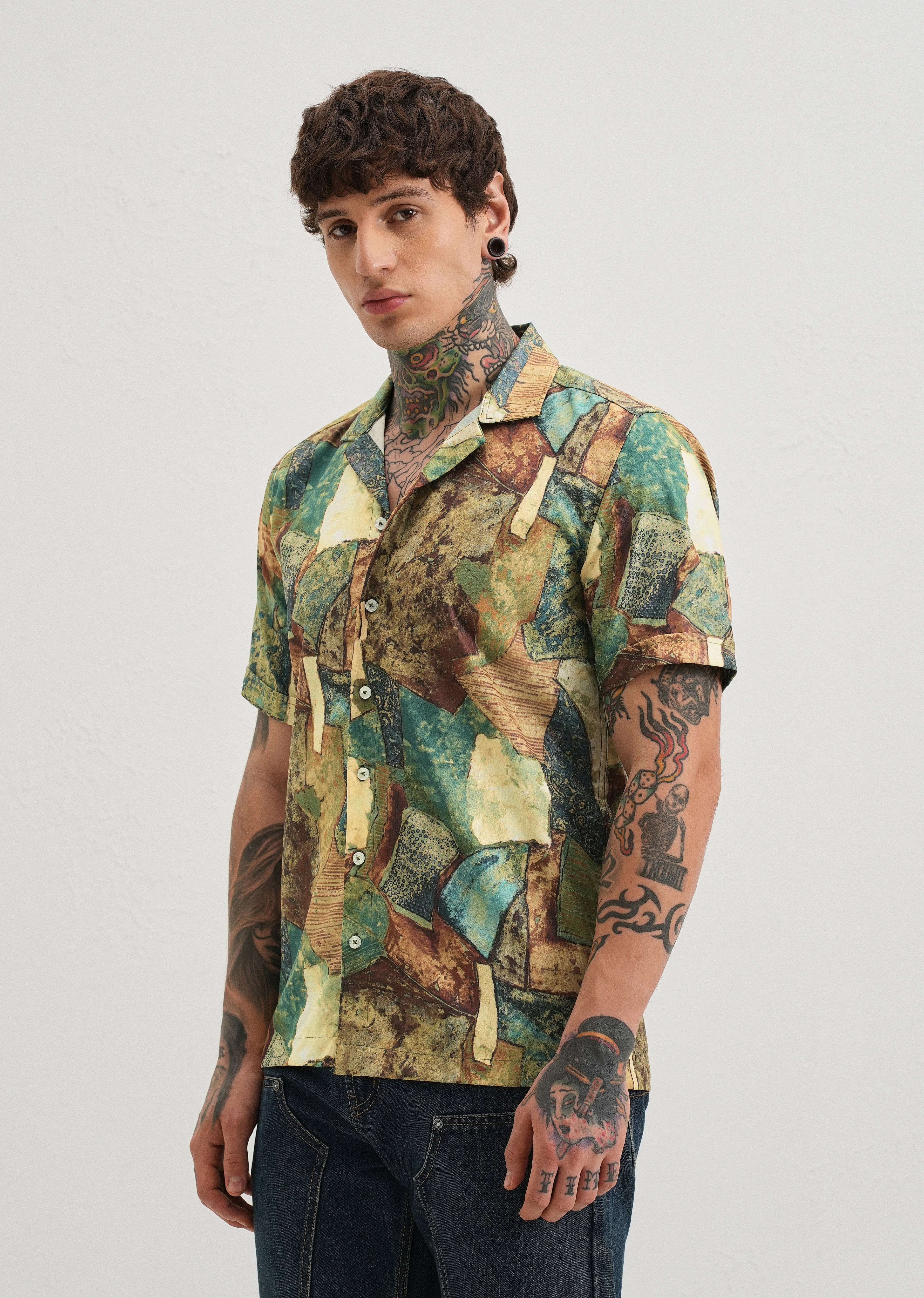 Mosaic Green Half Sleeve Shirt