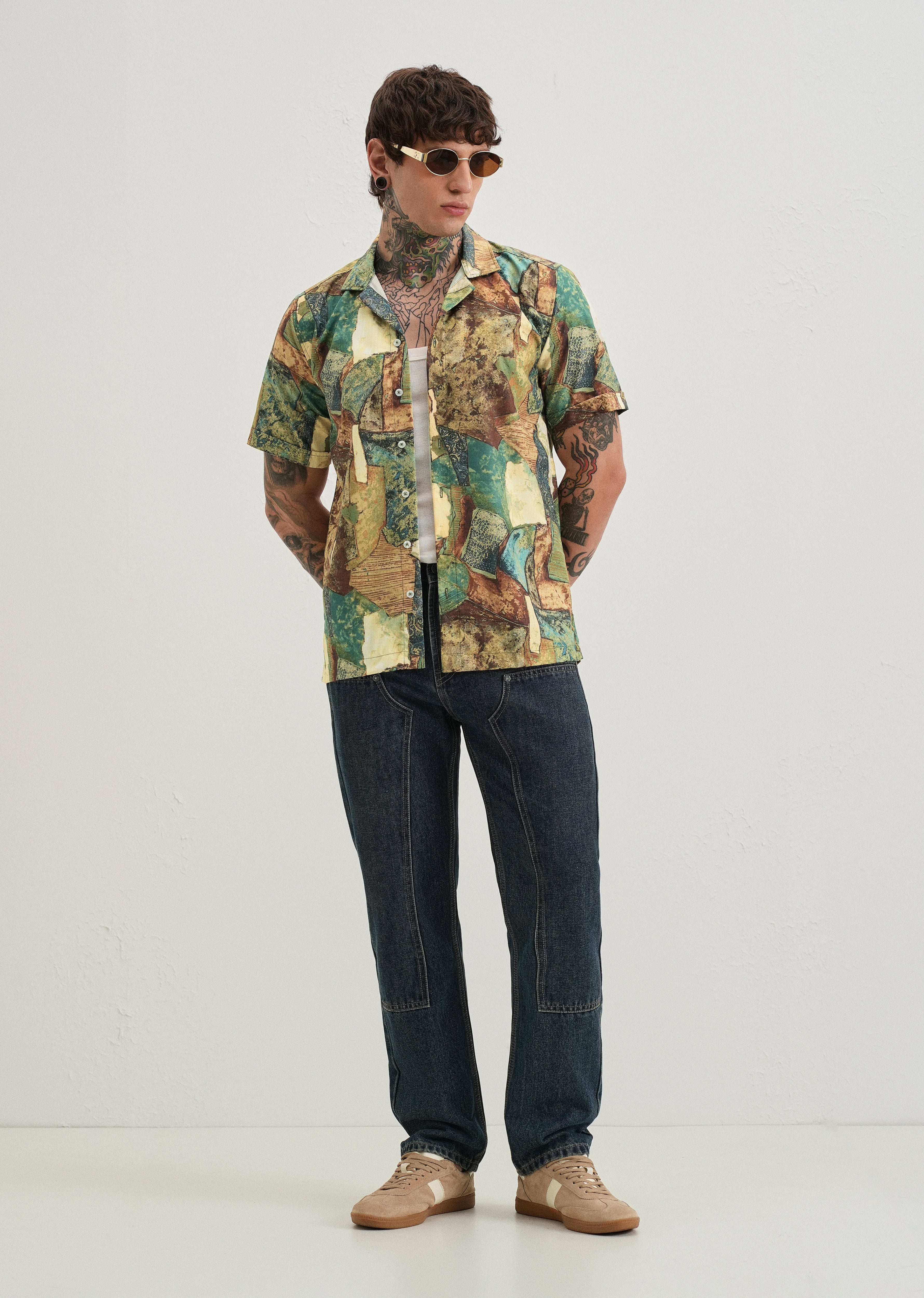 Mosaic Green Half Sleeve Shirt