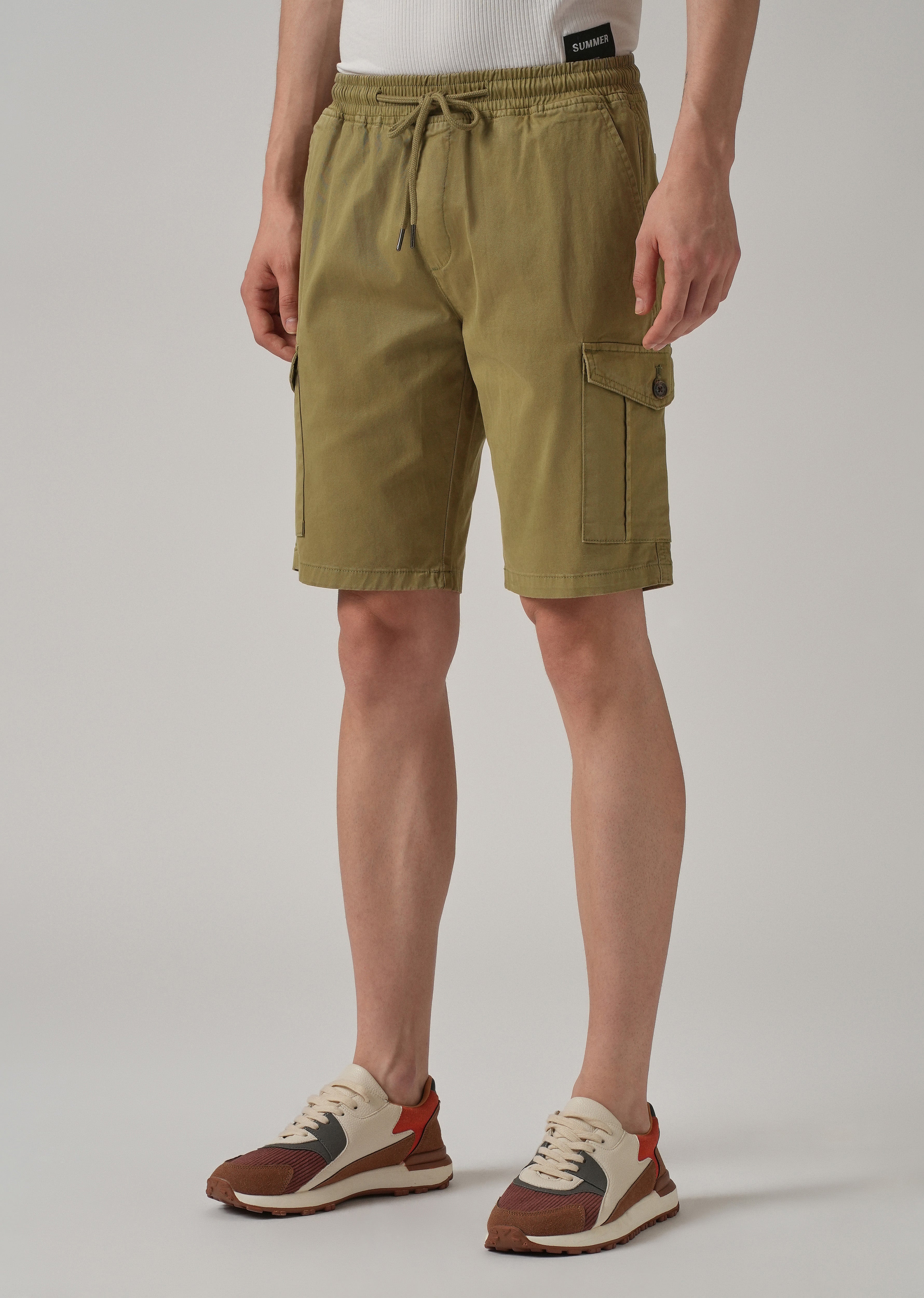 Moss Green Cotton Cargo Shorts