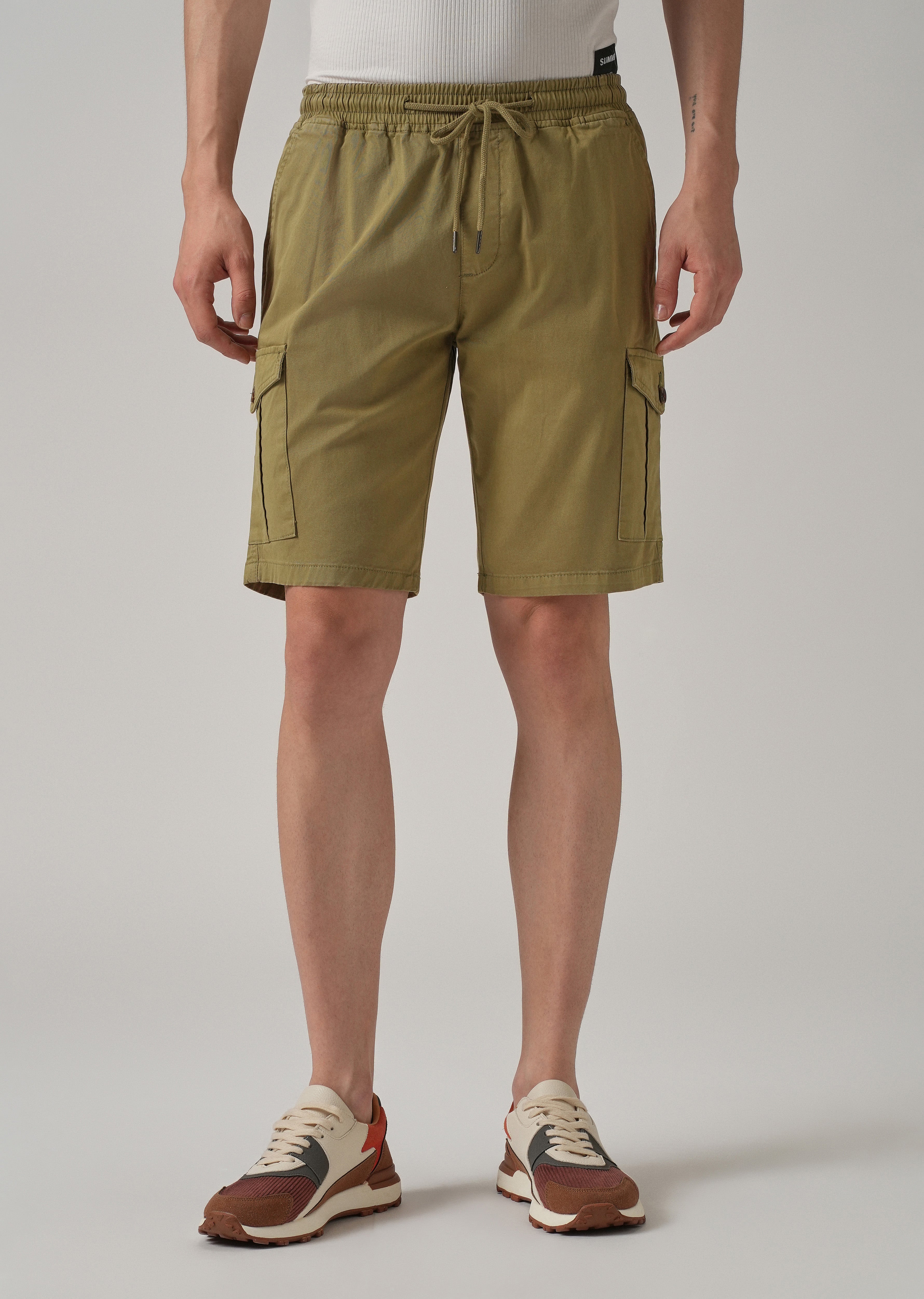 Moss Green Cotton Cargo Shorts