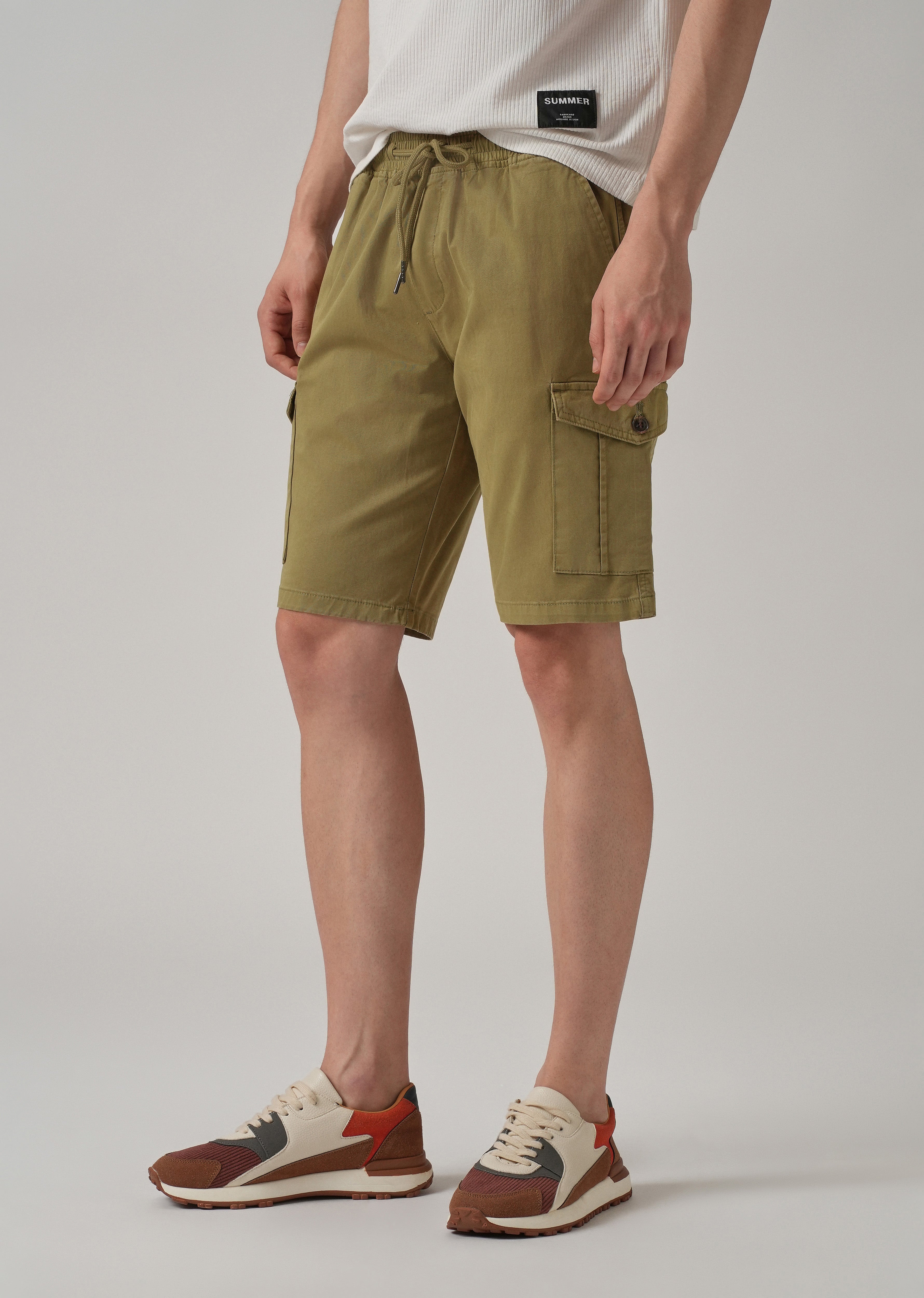 Moss Green Cotton Cargo Shorts
