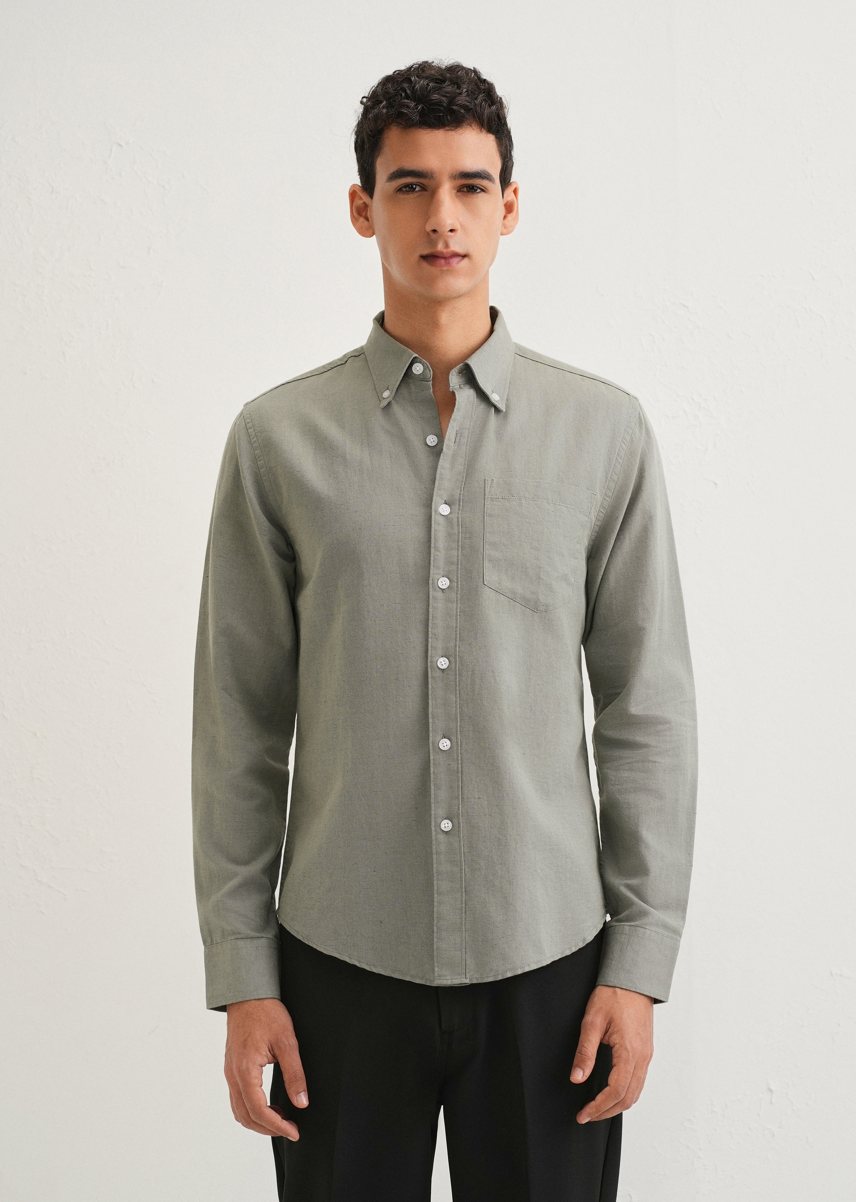 Moss Green Cotton Linen Shirt
