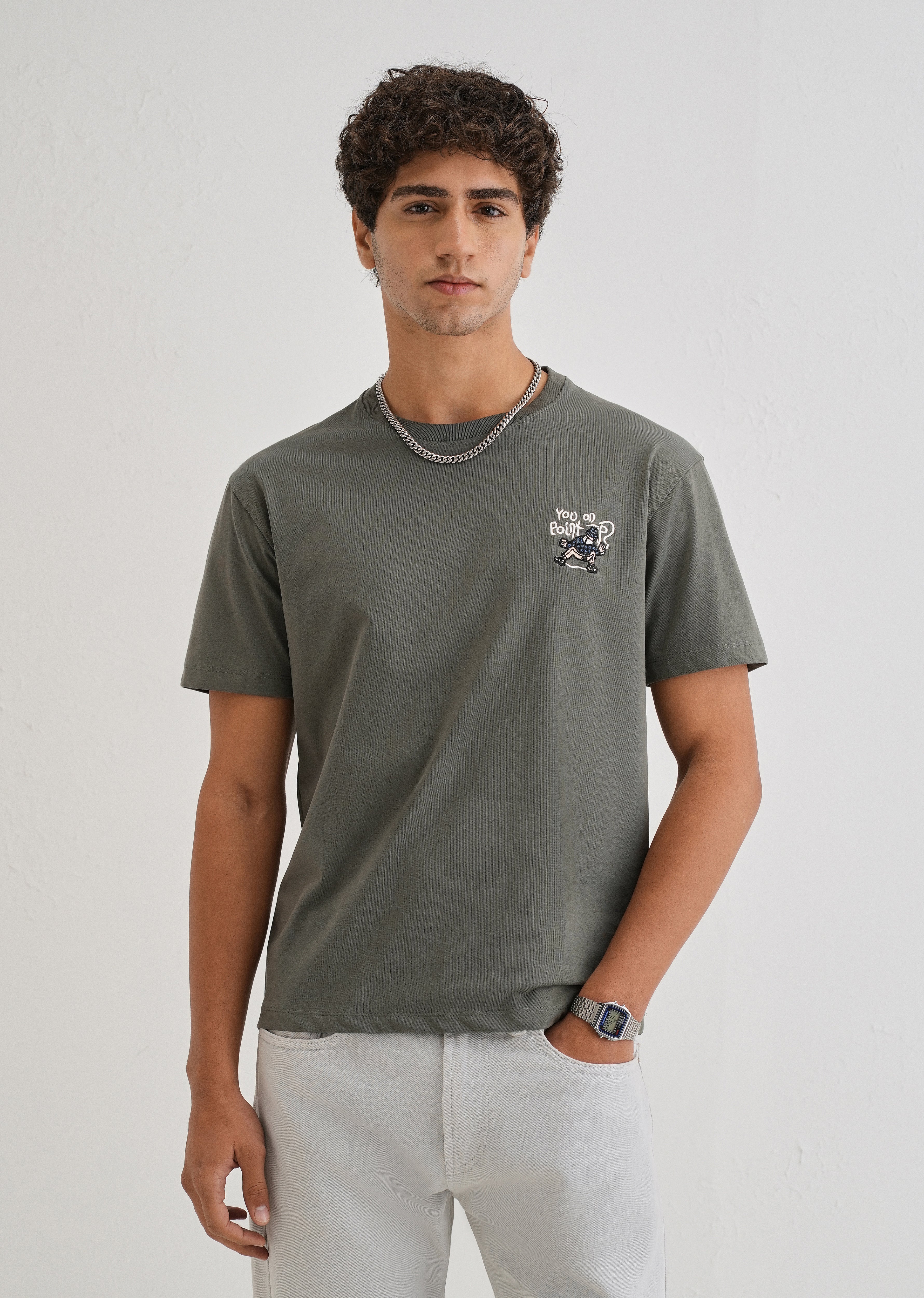Moss Green Graphic Printed T-shirt