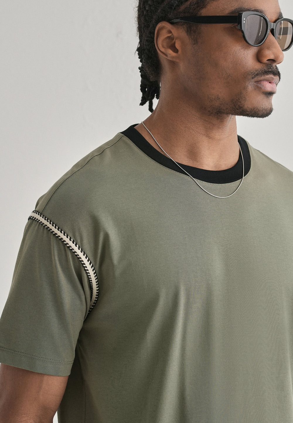 Moss Green Lace Applique T-shirt