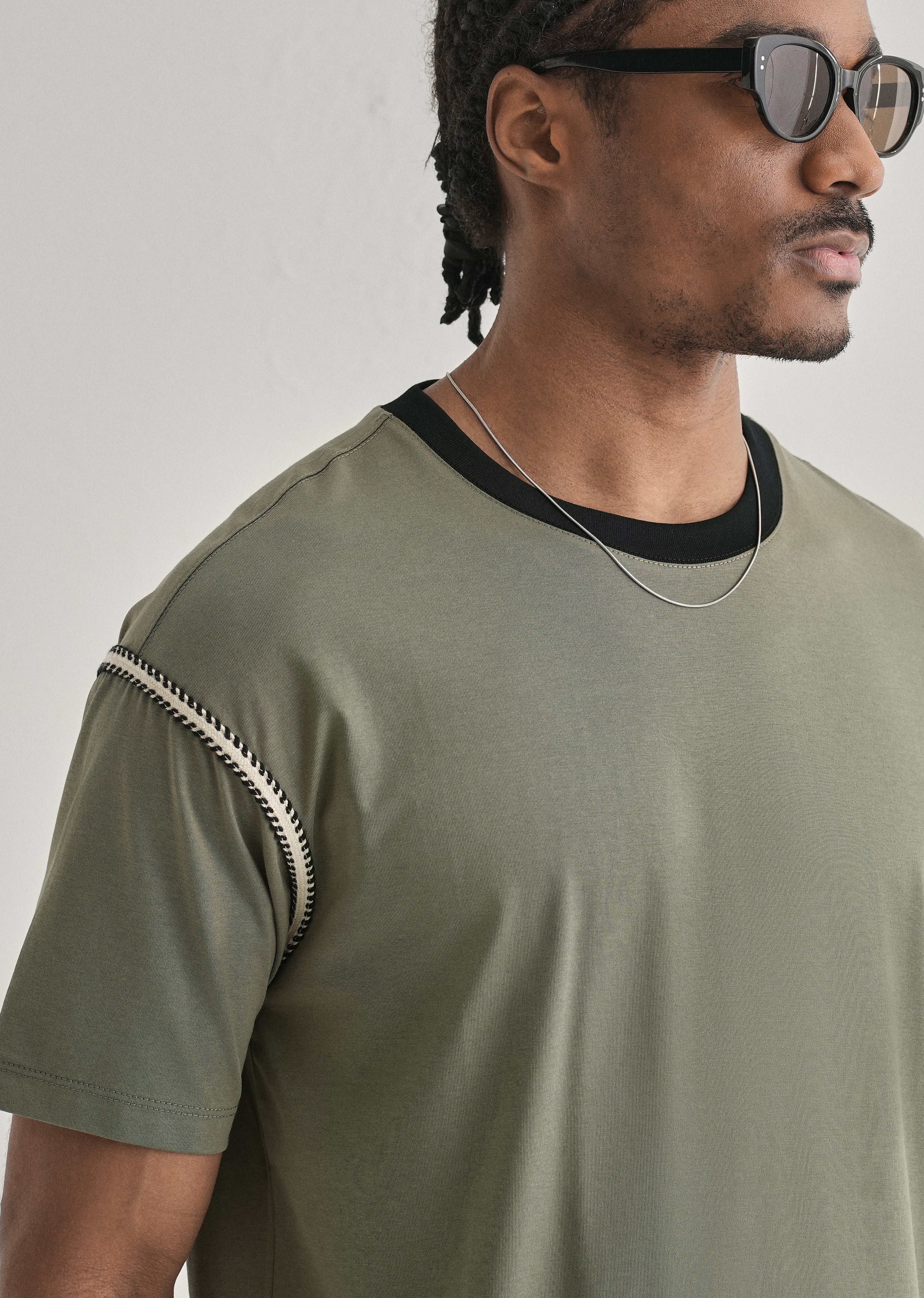 Moss Green Lace Applique T-shirt