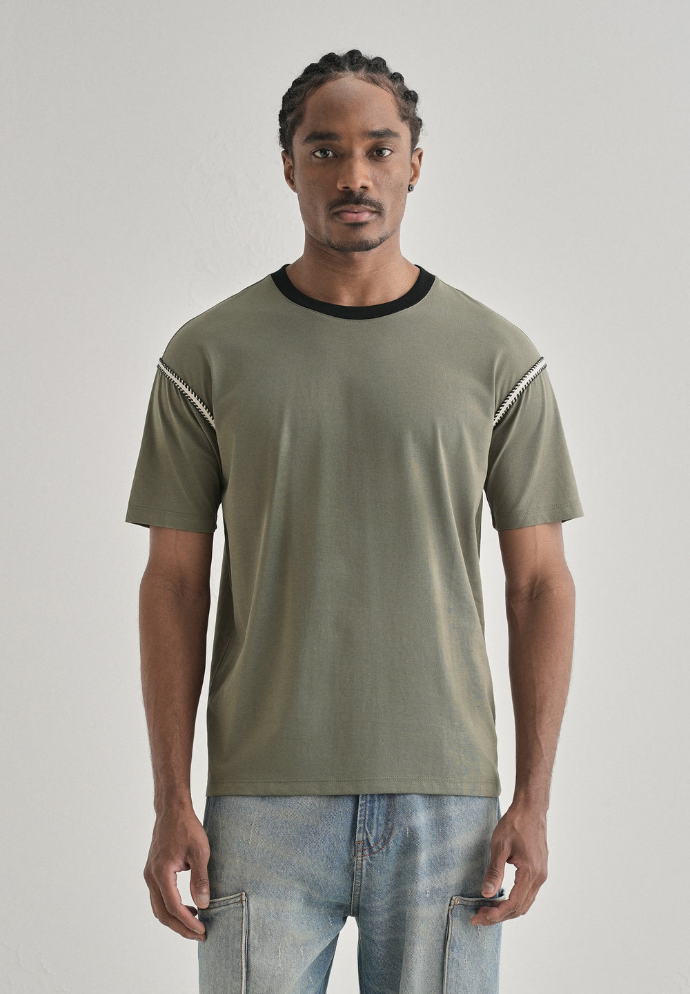 Moss Green Lace Applique T-shirt