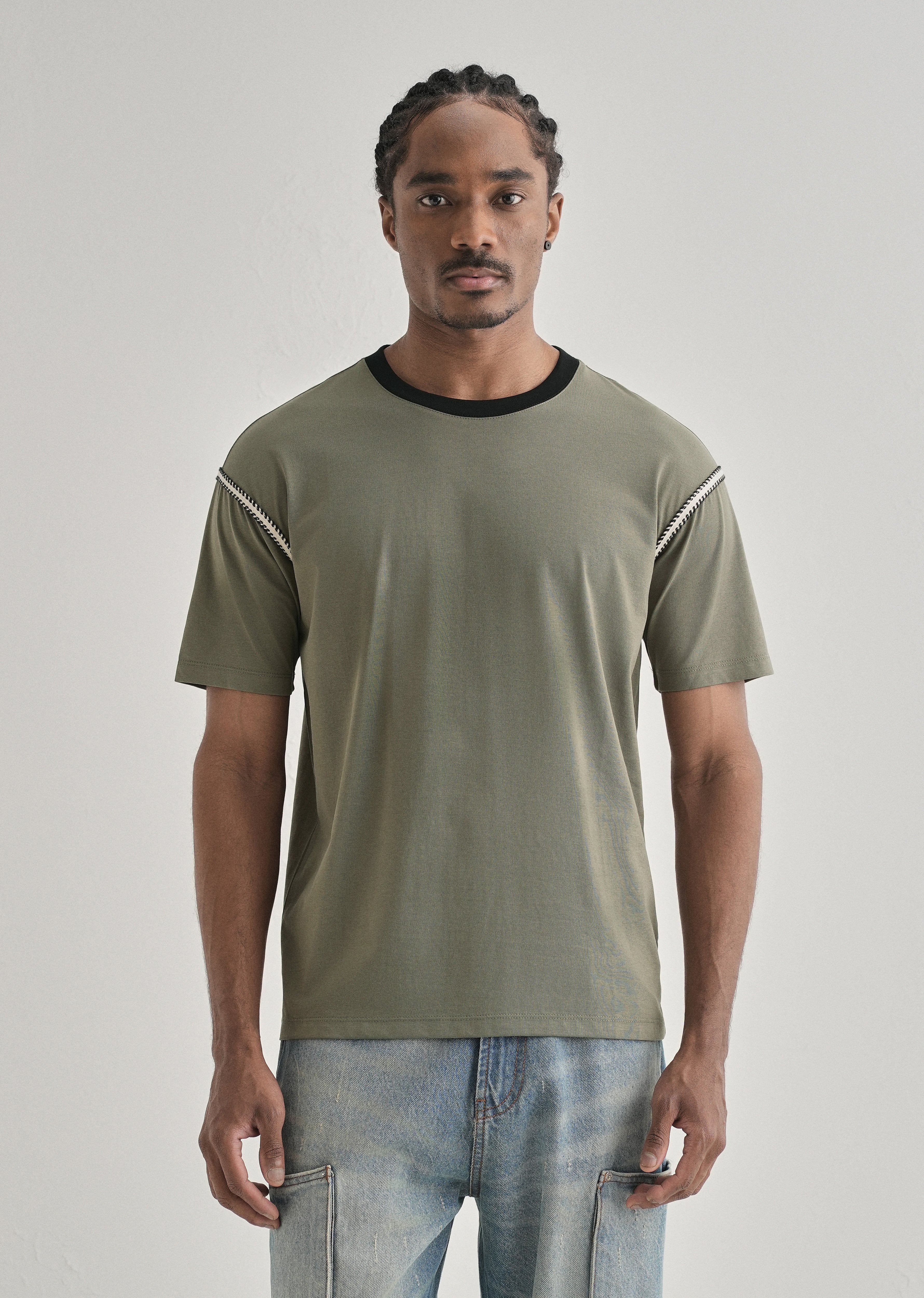 Moss Green Lace Applique T-shirt