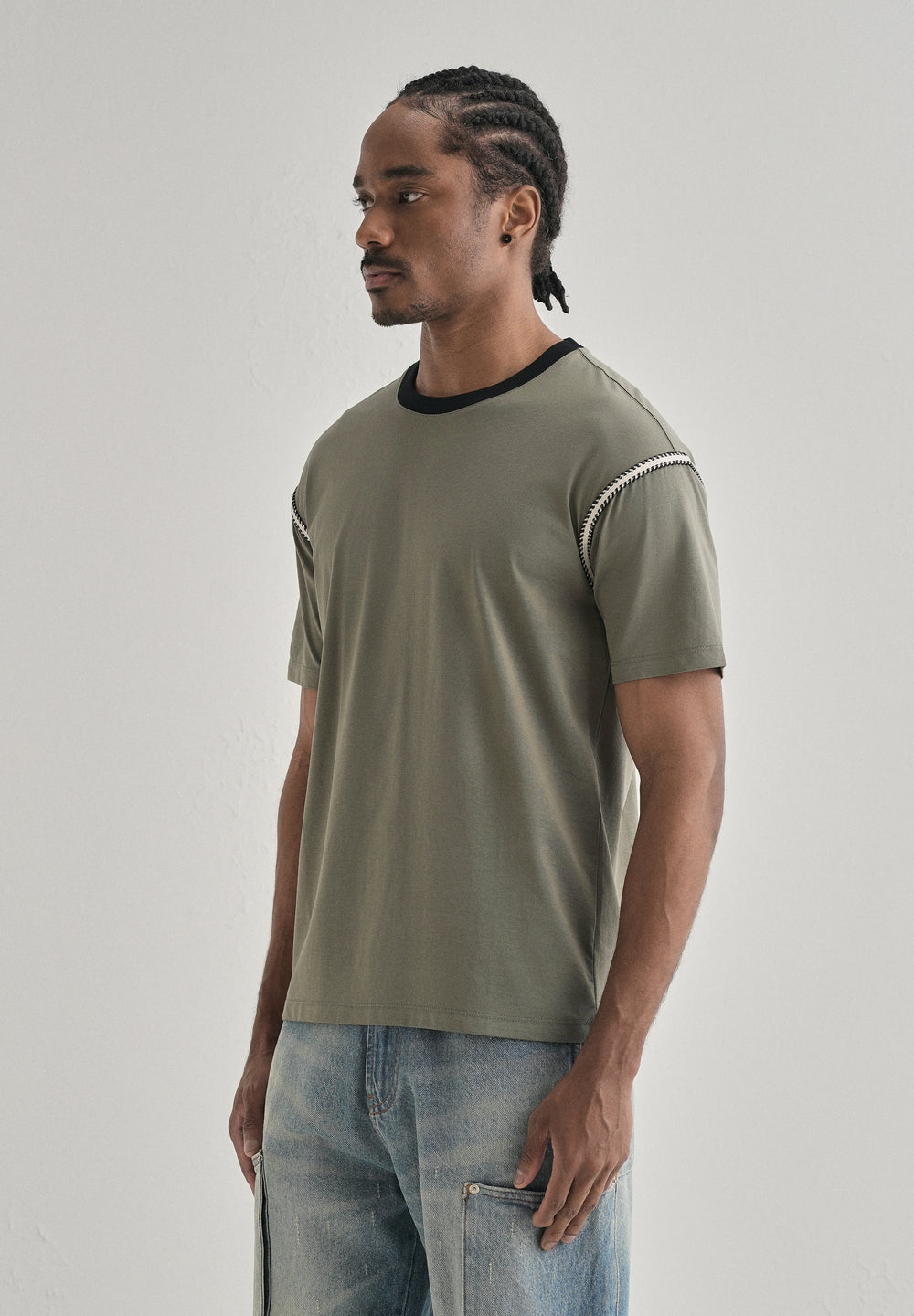 Moss Green Lace Applique T-shirt