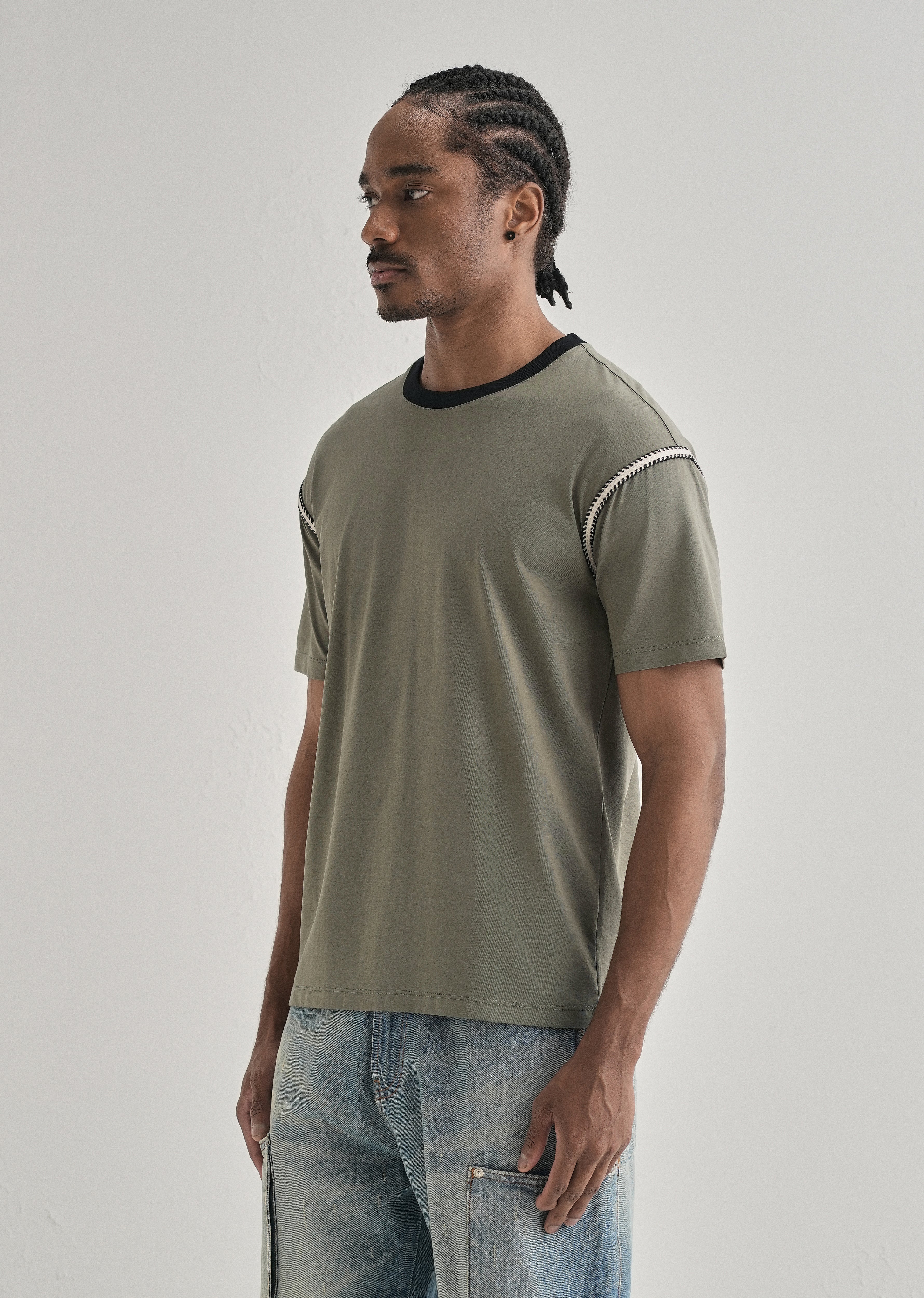Moss Green Lace Applique T-shirt