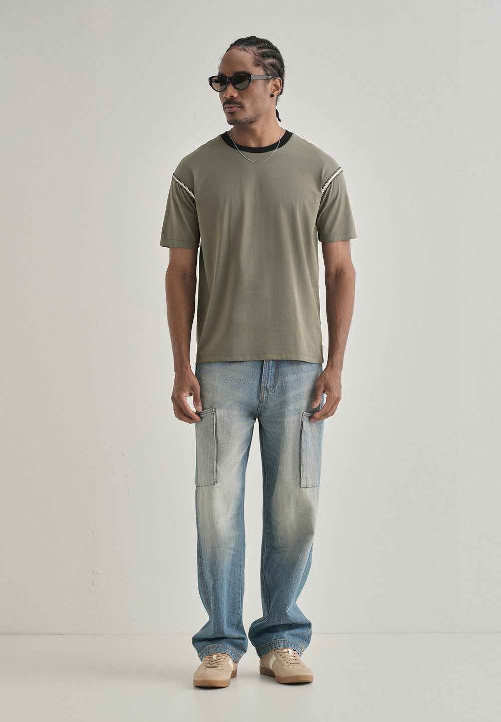 Moss Green Lace Applique T-shirt