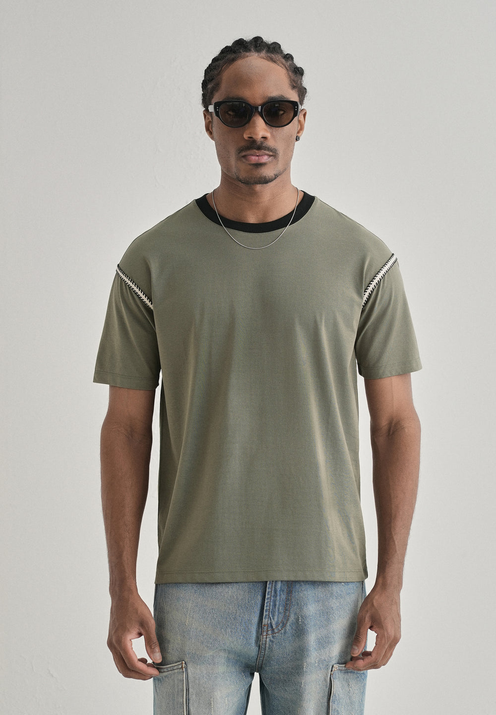 Moss Green Lace Applique T-shirt