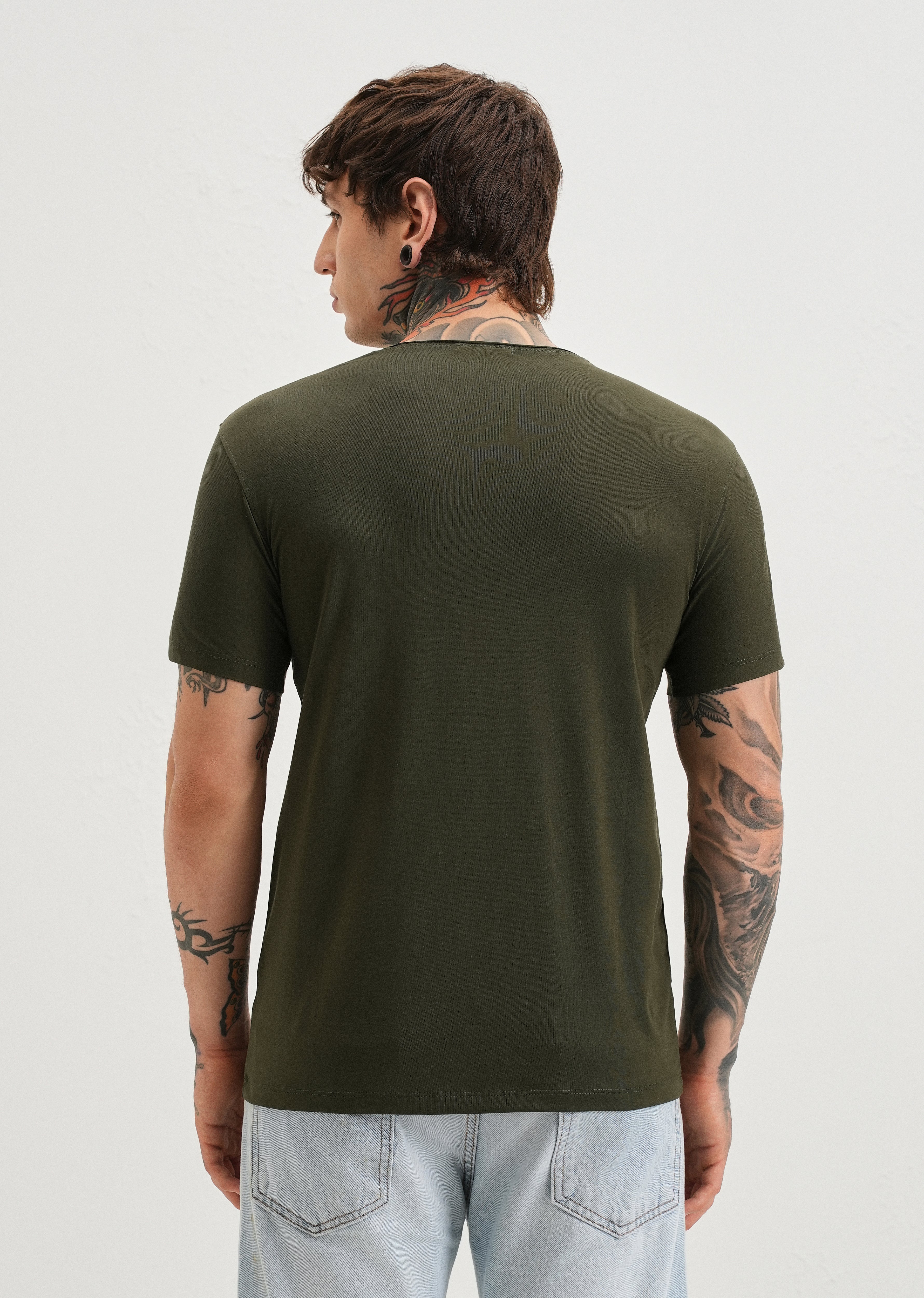 Moss Green Plain Crew neck T-shirt