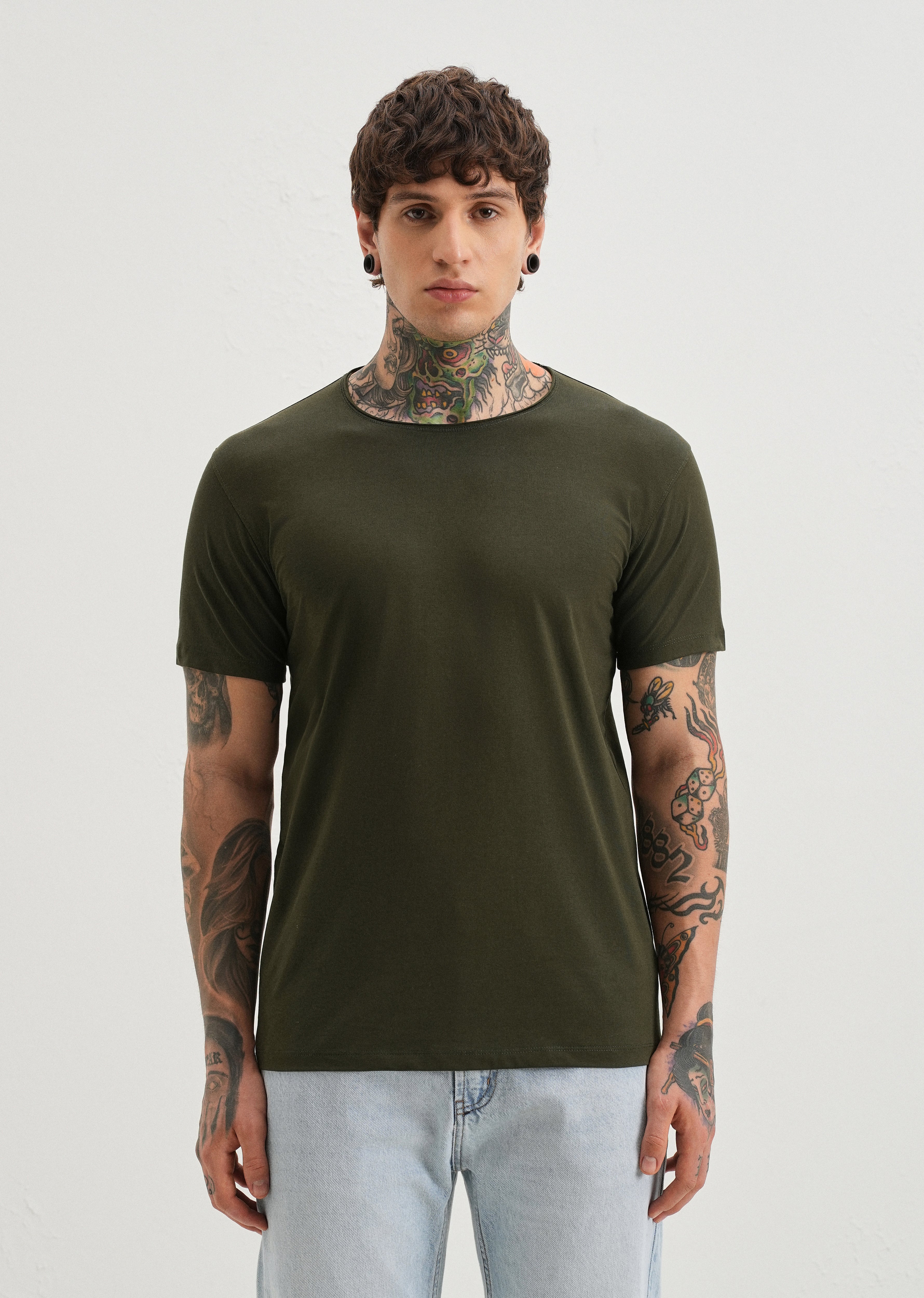 Moss Green Plain Crew neck T-shirt