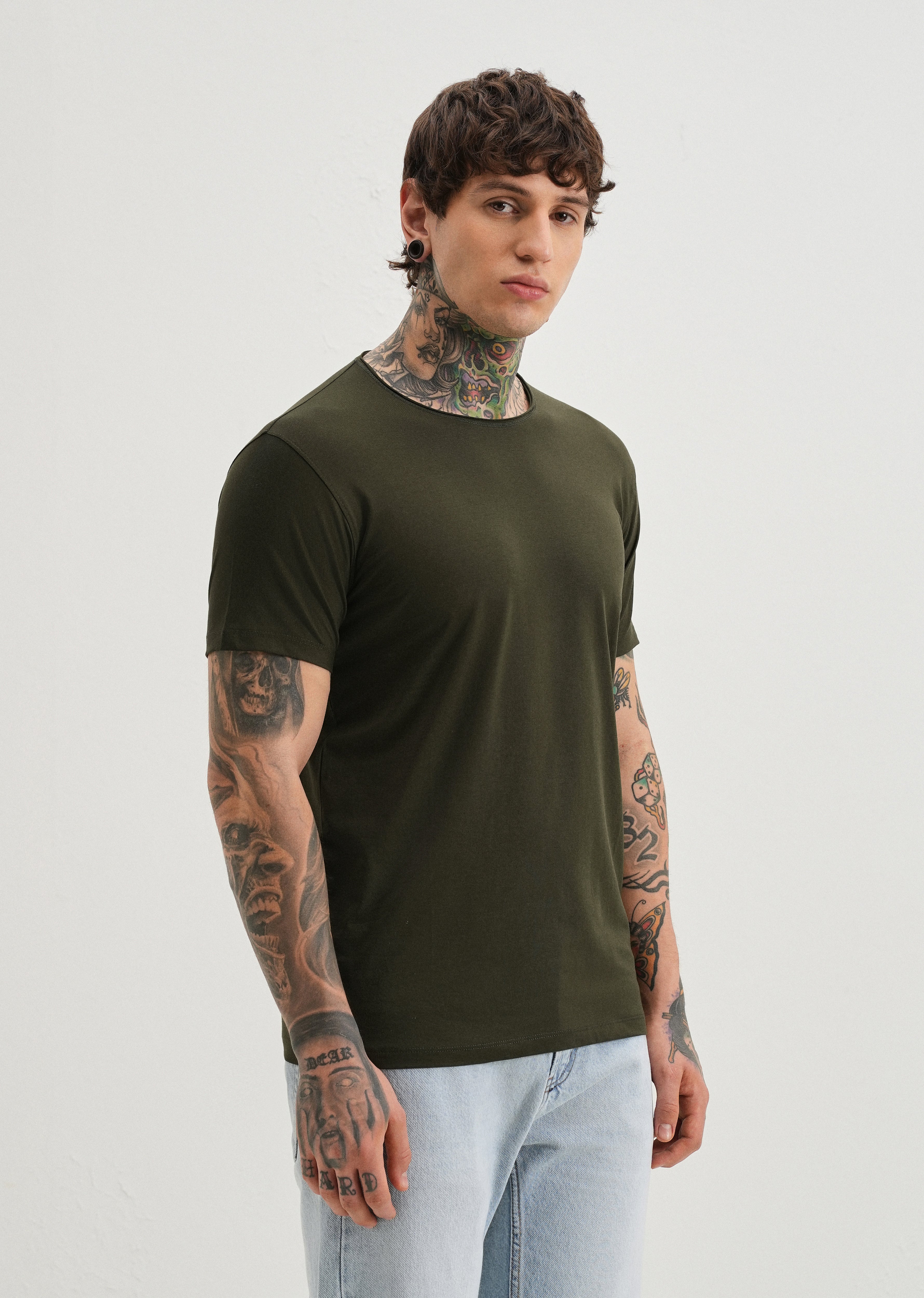 Moss Green Plain Crew neck T-shirt