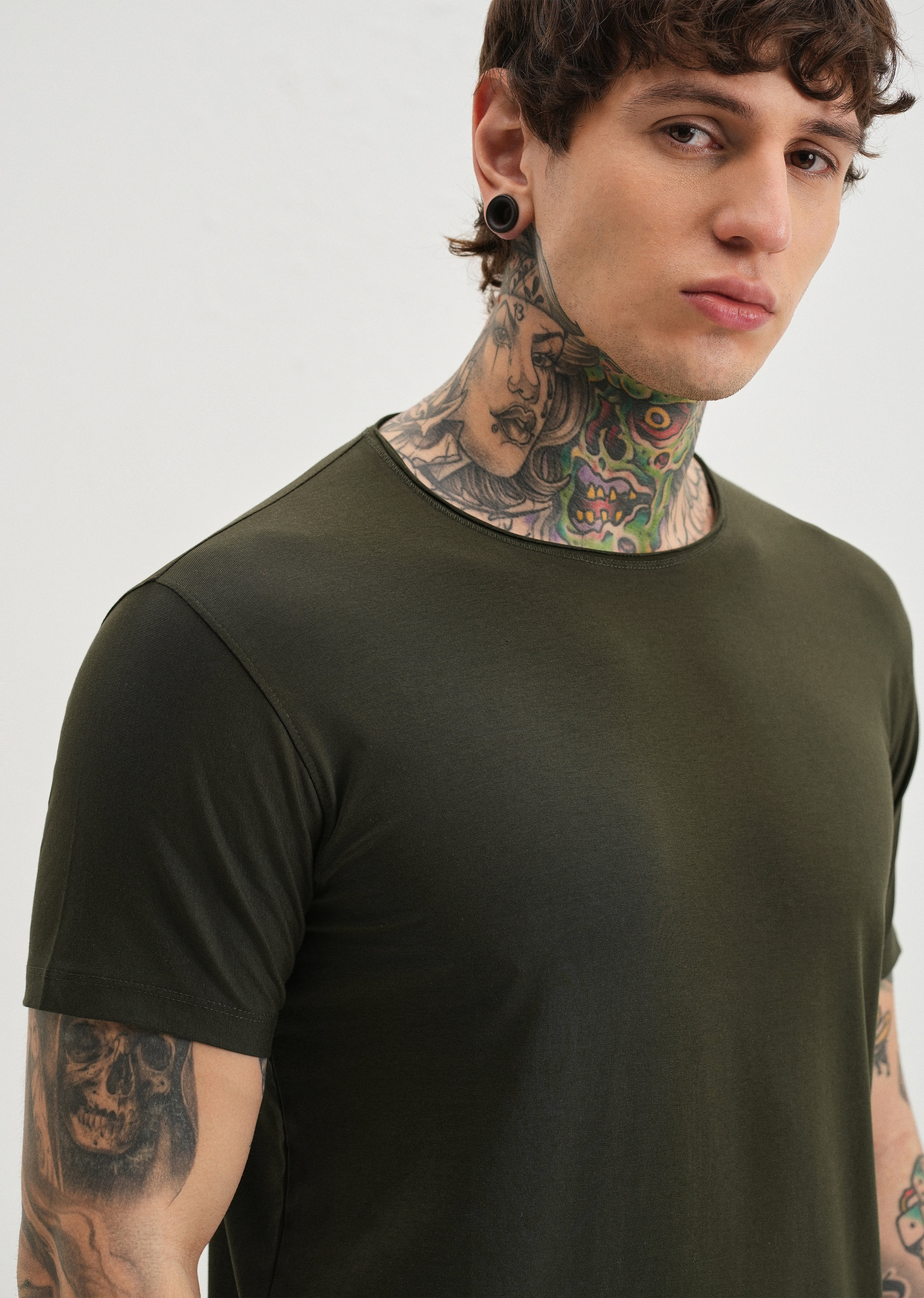 Moss Green Plain Crew neck T-shirt