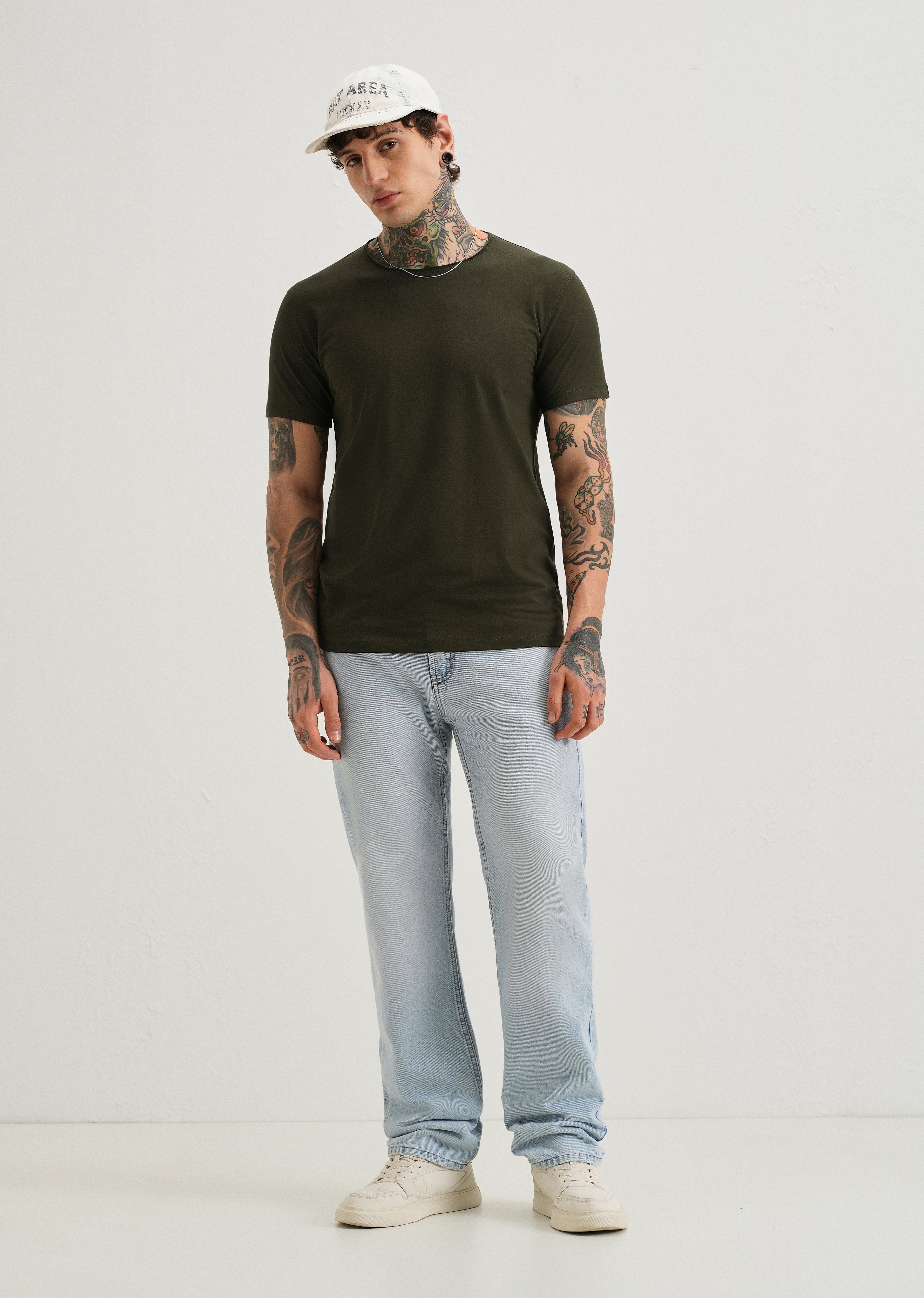 Moss Green Plain Crew neck T-shirt