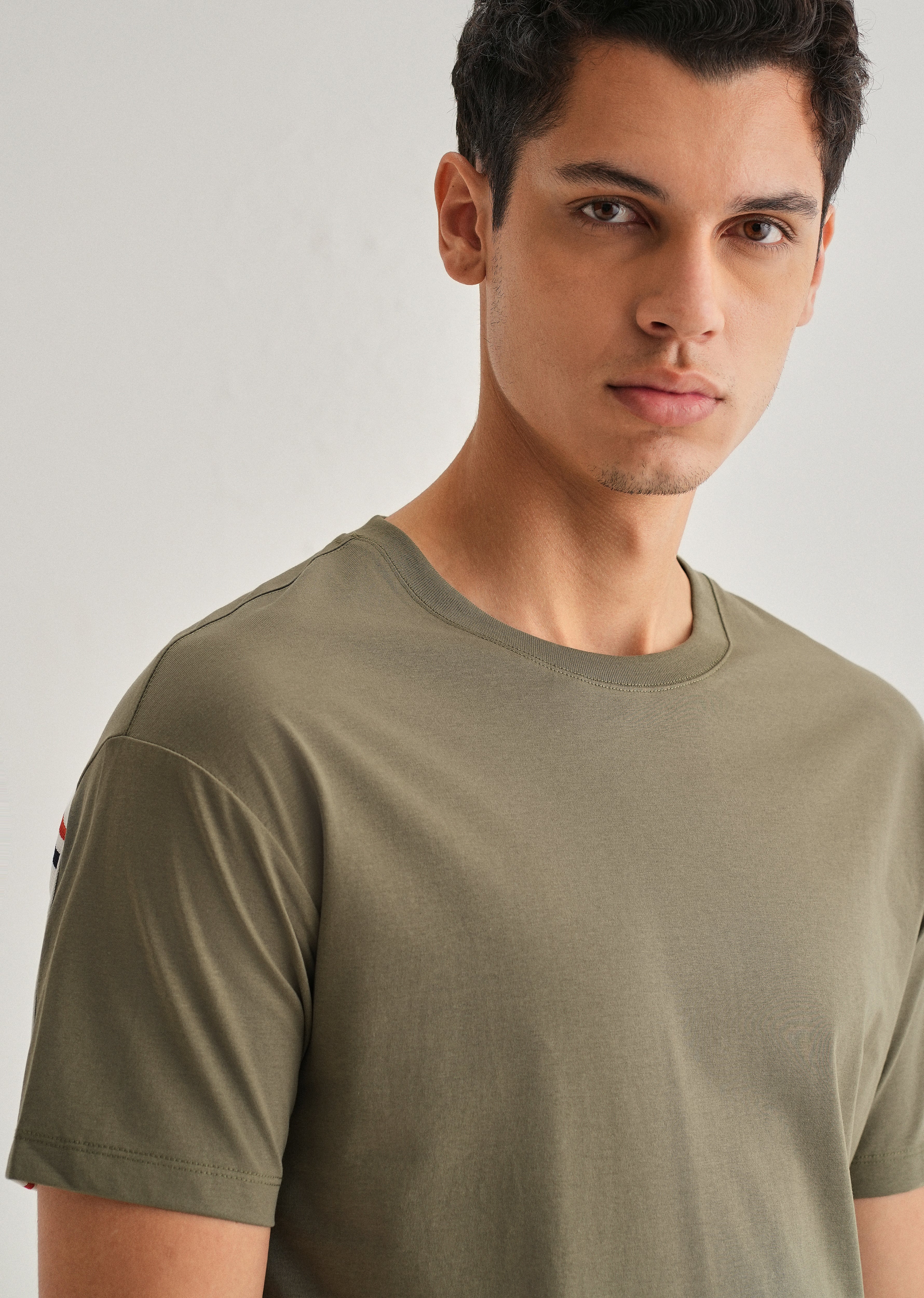 Moss Green Stripe Back Yoke T-shirt