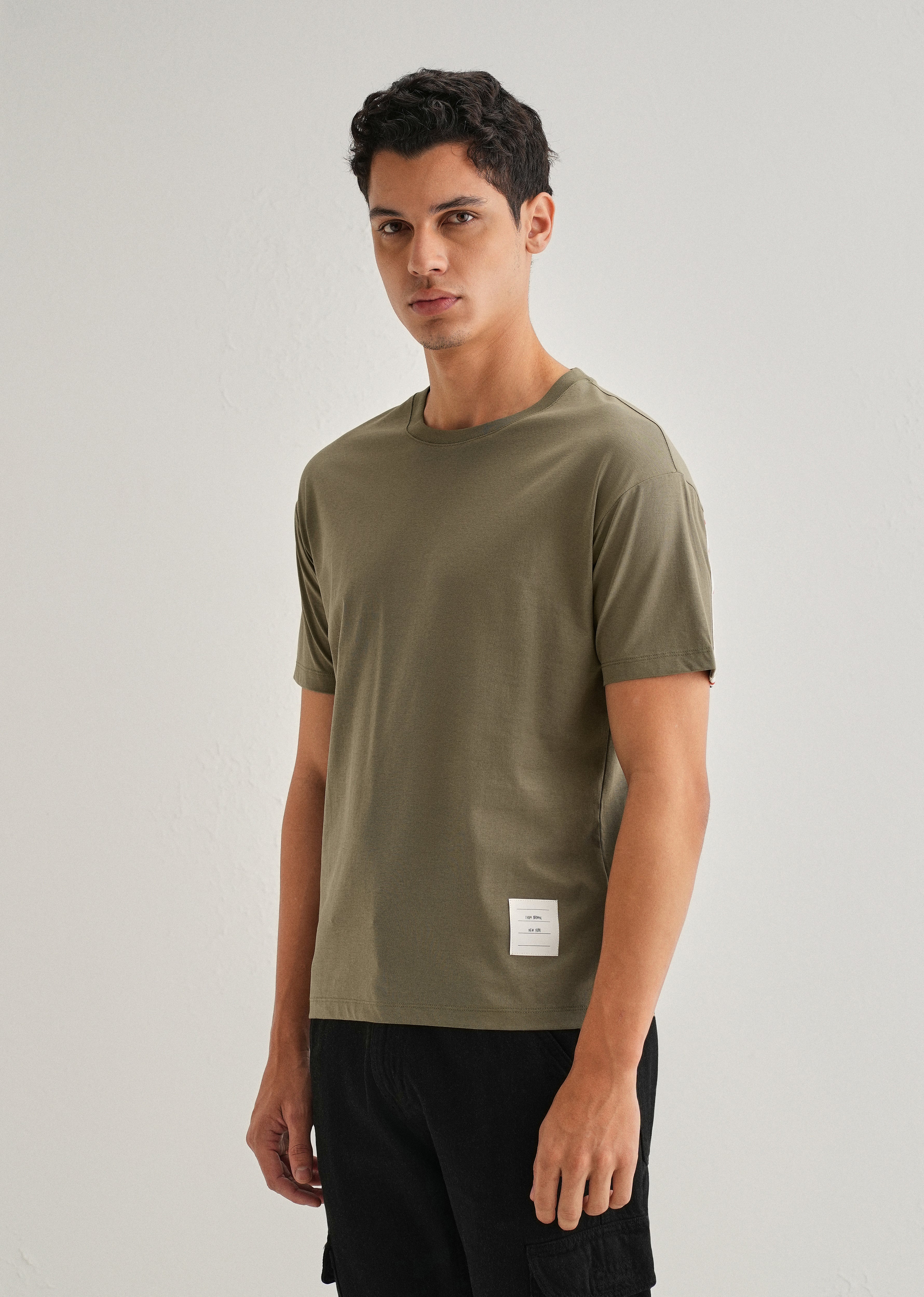 Moss Green Stripe Back Yoke T-shirt