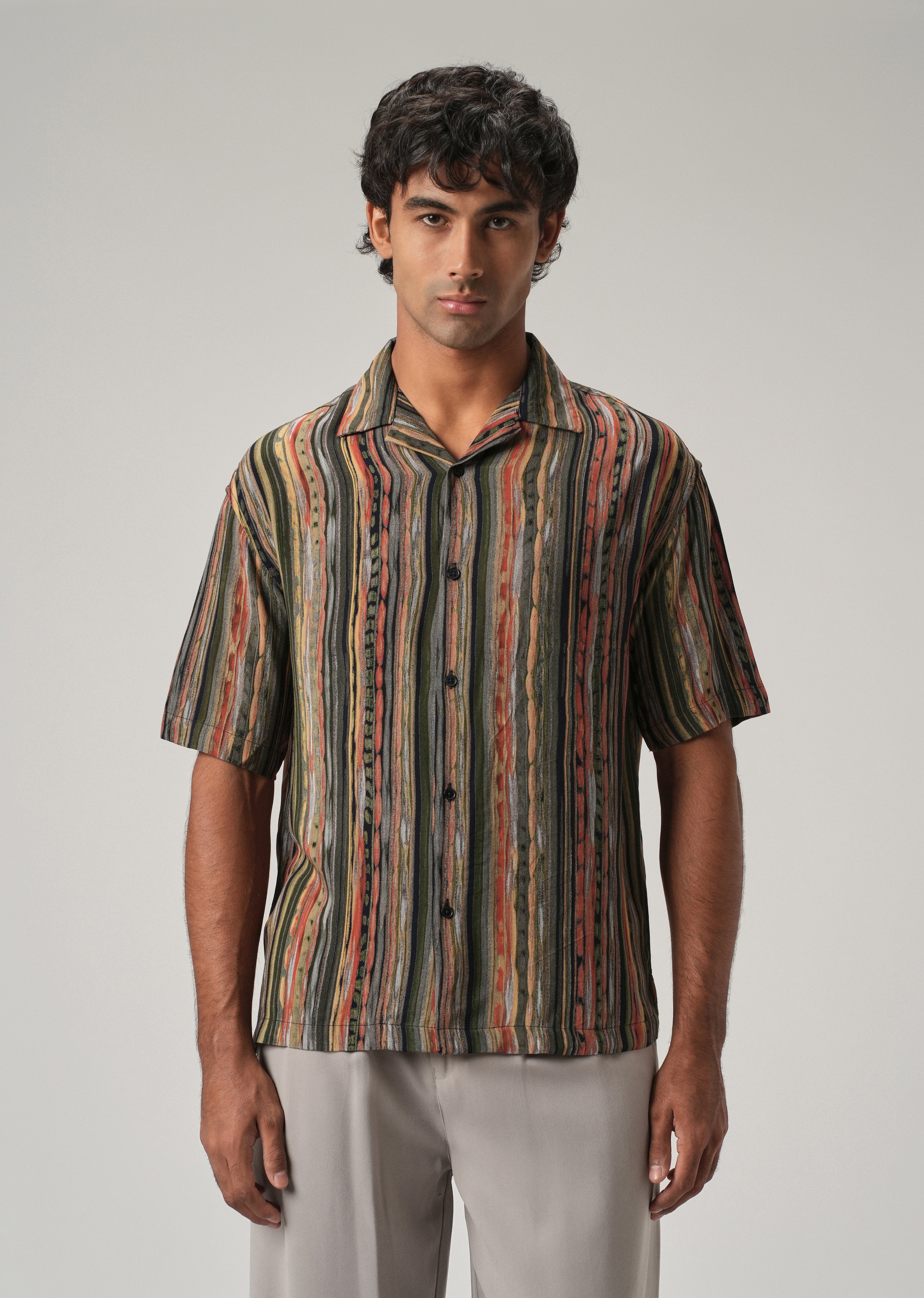 Multi-Stripe Oversized Feather Shirt