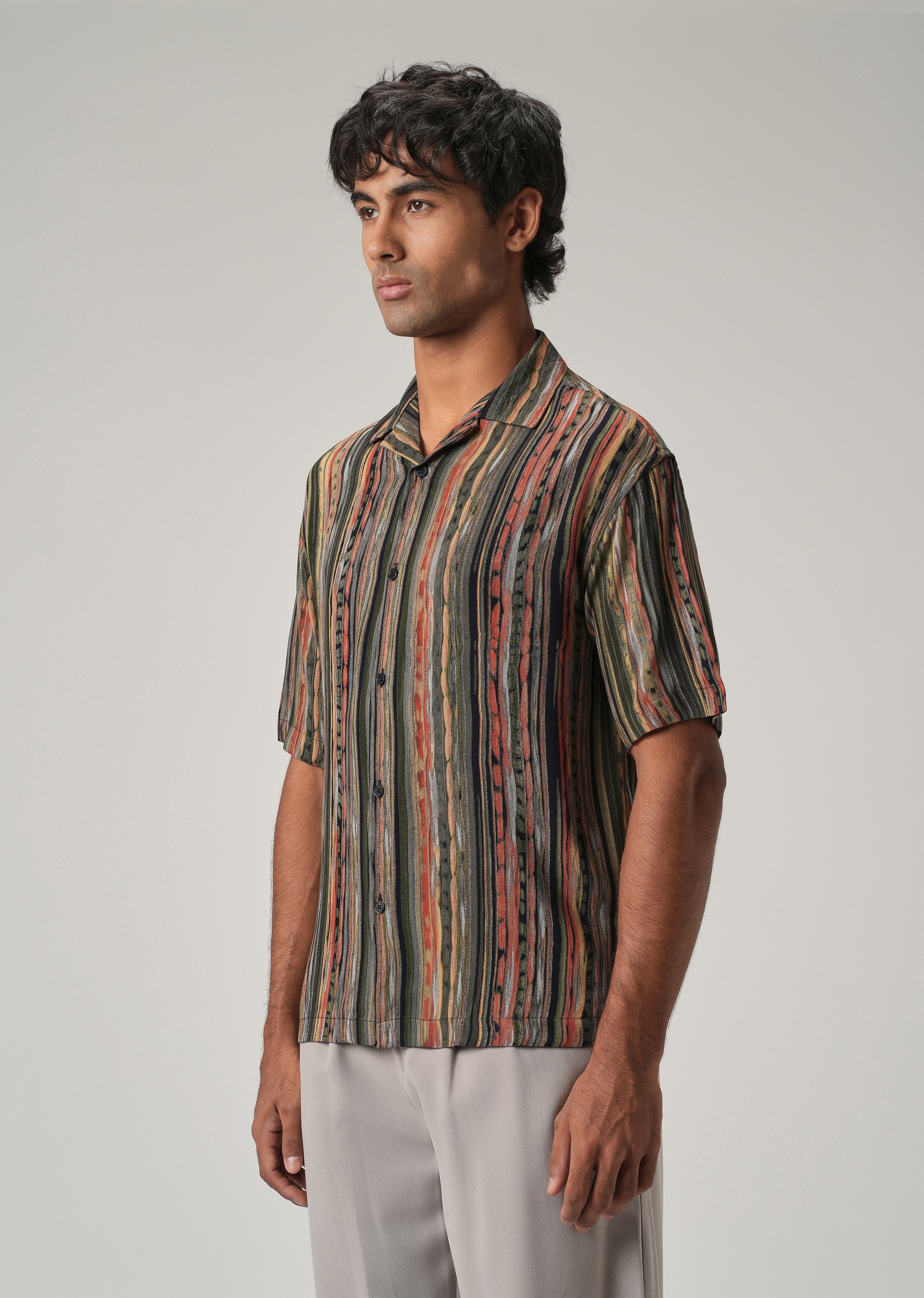 Multi-Stripe Oversized Feather Shirt