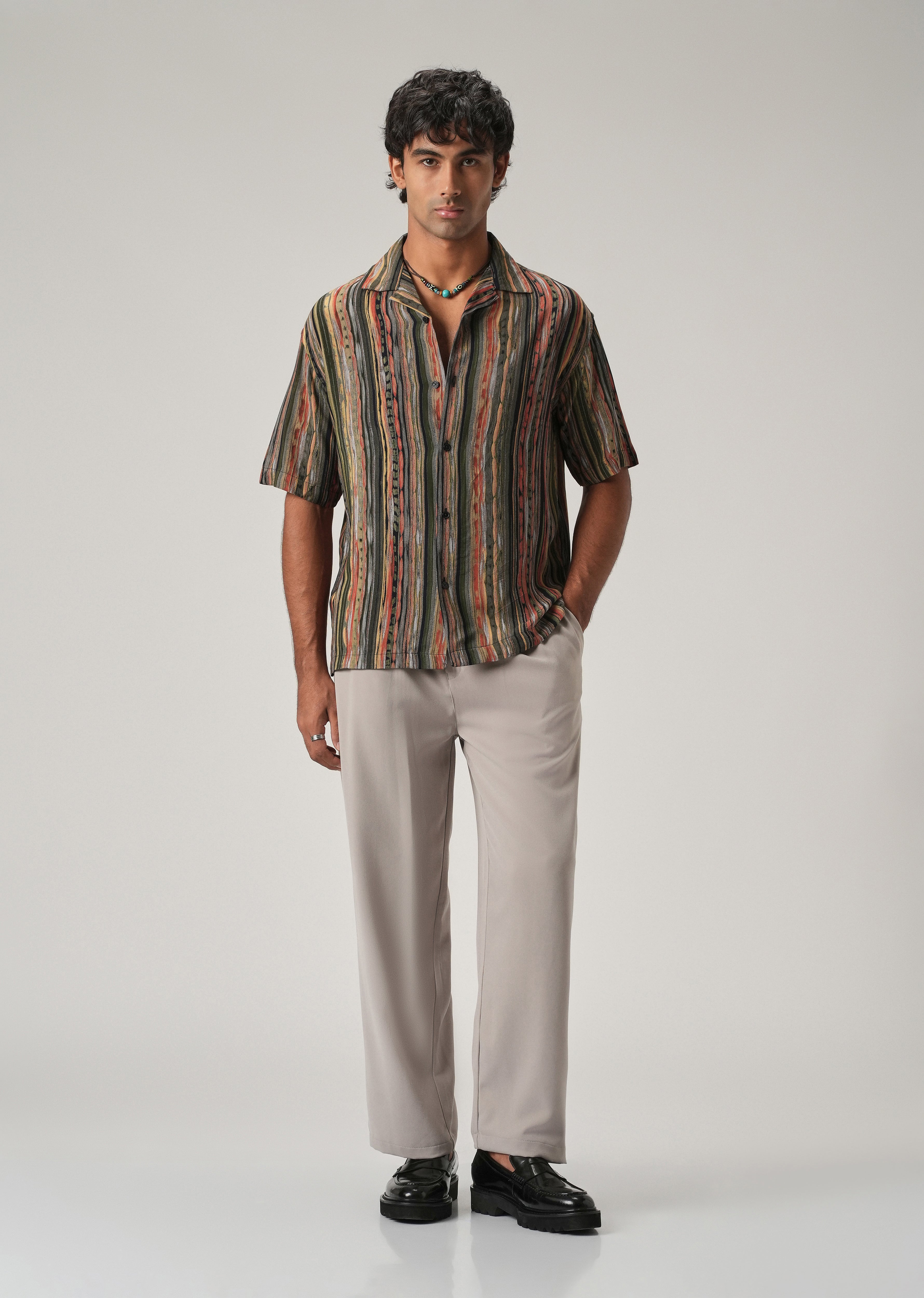 Multi-Stripe Oversized Feather Shirt