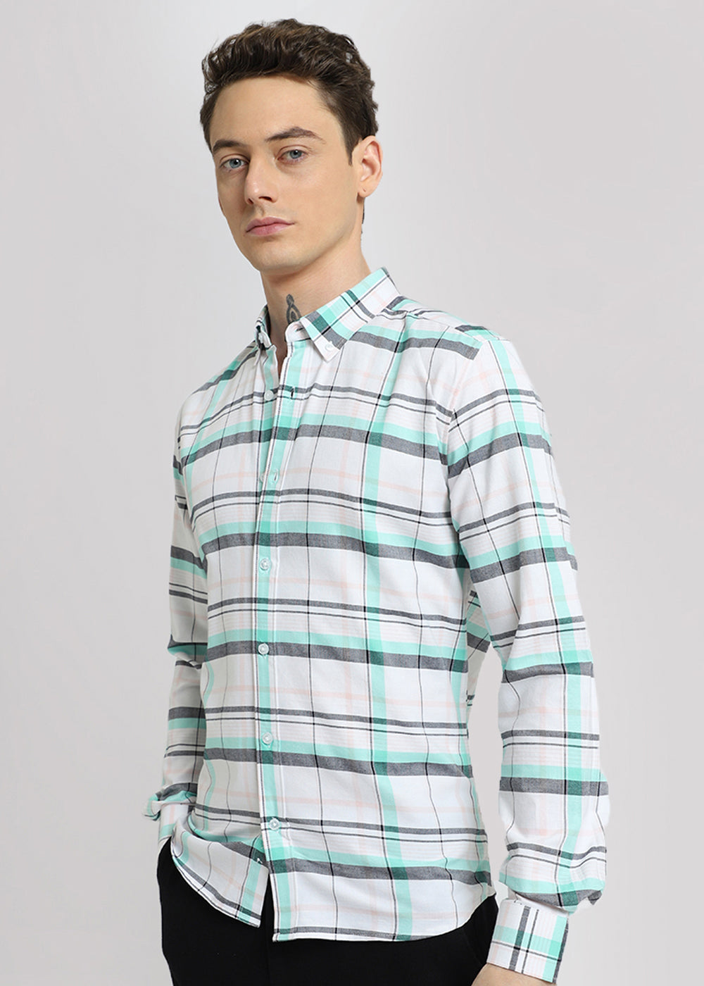 Multi Plaid Oxford Cotton Check Shirt