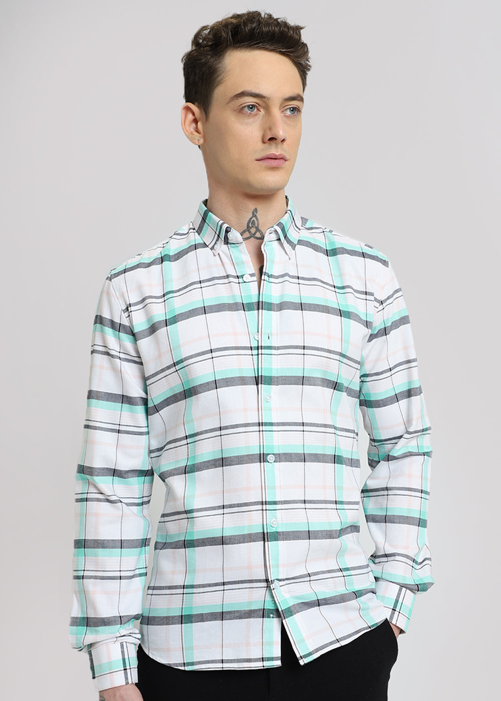 Multi Plaid Oxford Cotton Check Shirt